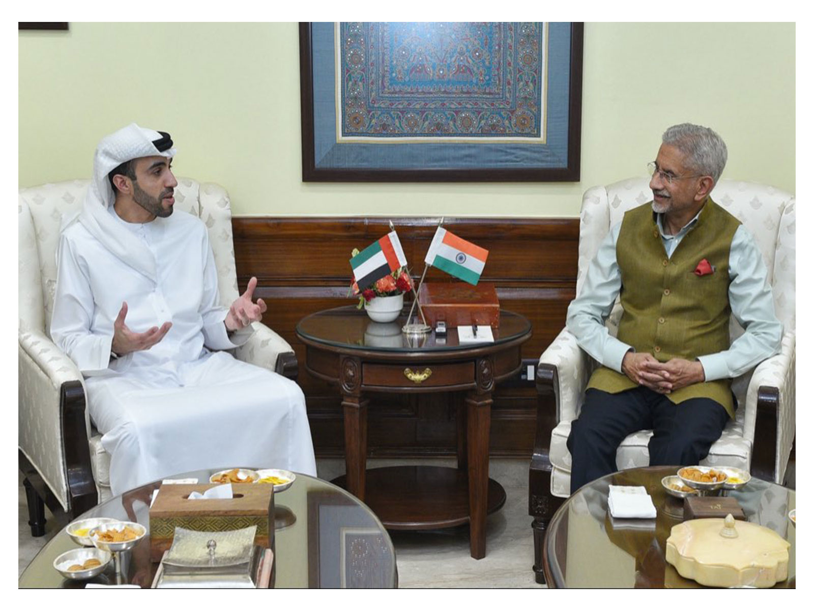 External Affairs Minister S Jaishankar meets UAE Ambassador Abdulnasser Alshaali durng farewell call (Photo/X@DrSJaishankar) External Affairs Minister S Jaishankar meets UAE Ambassador Abdulnasser Alshaali durng farewell call (Photo/X@DrSJaishankar)