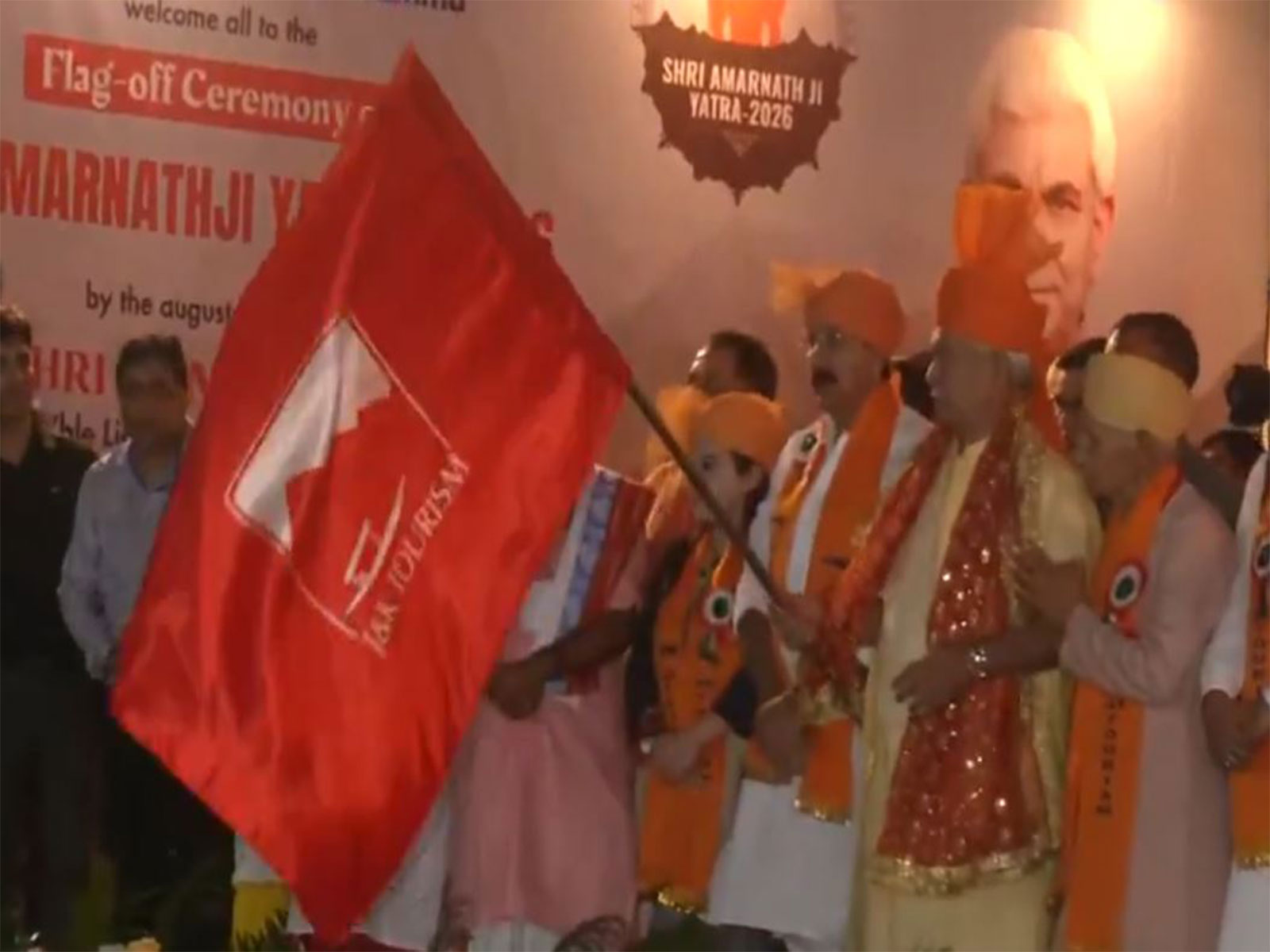 J&k LG Manoj Sinha flags off first batch of Shri Amarnathji Yatra pilgrims (Photo/ANI)