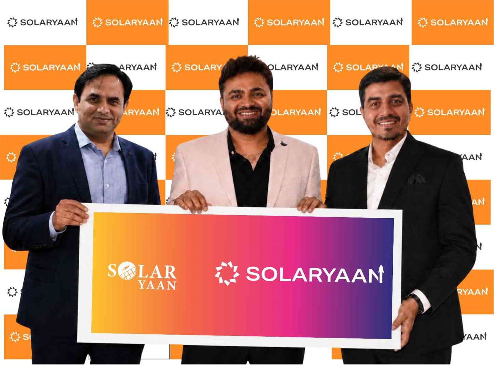 Manoj Patel Founder and CMD with Shalin Botadra Co-Founder and JMD and Chirag Patel CEO unveiling the new Solaryaan 2.0 Logo Manoj Patel Founder and CMD with Shalin Botadra Co-Founder and JMD and Chirag Patel CEO unveiling the new Solaryaan 2.0 Logo