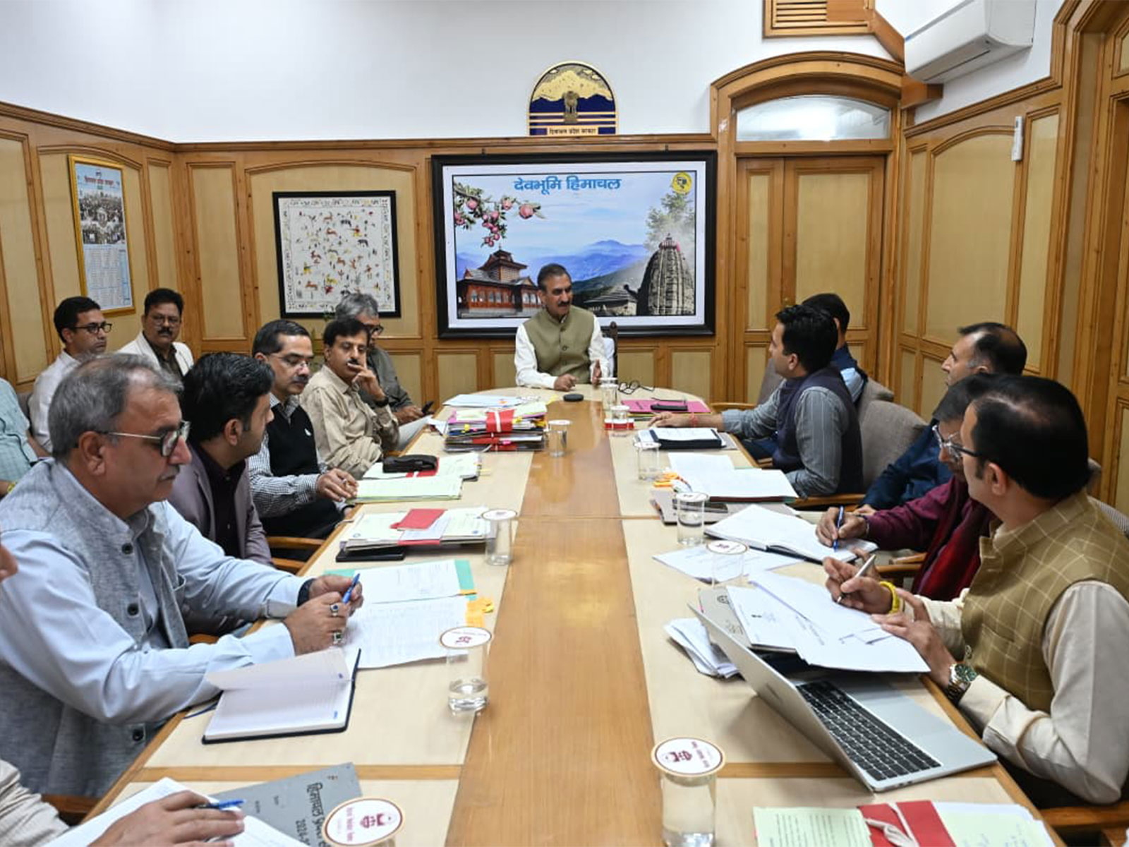 Himachal CM Sukhvinder Singh Sukhu chairing a meeting (Photo/ANI) Himachal CM Sukhvinder Singh Sukhu chairing a meeting (Photo/ANI)