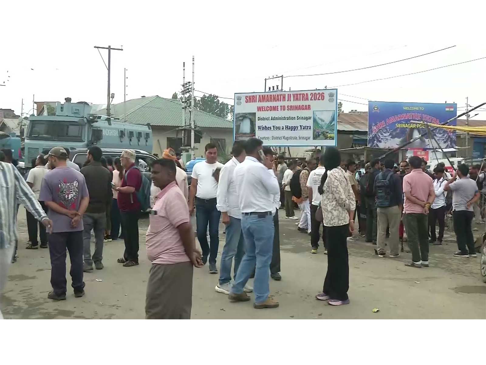 Pilgrims at Srinagar's Pantha Chowk base camp waiting to depart for Baltal (Photo/ANI)