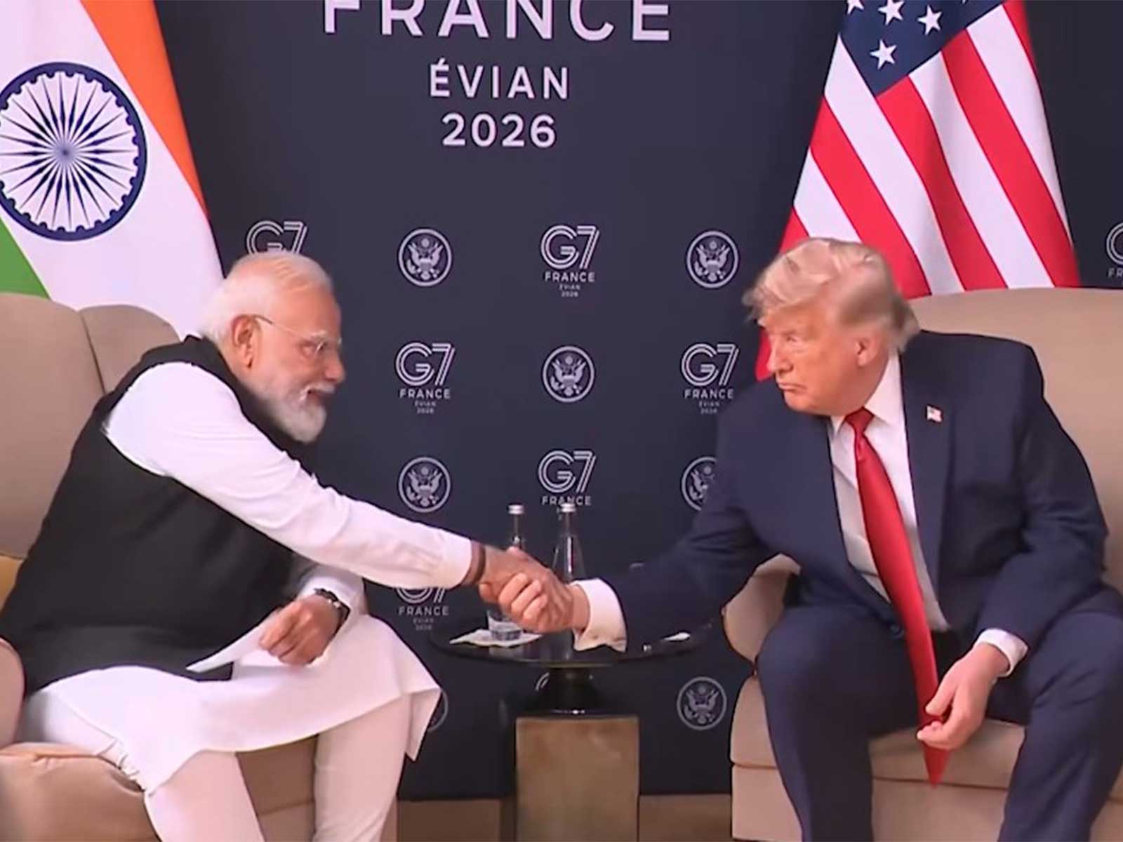 Prime Minister Narendra Modi and US President Donald Trump during bilateral talks on the sidelines of the G7 Summit in Evian, France (Photo/X/@USAndIndia) Prime Minister Narendra Modi and US President Donald Trump during bilateral talks on the sidelines of the G7 Summit in Evian, France (Photo/X/@USAndIndia)