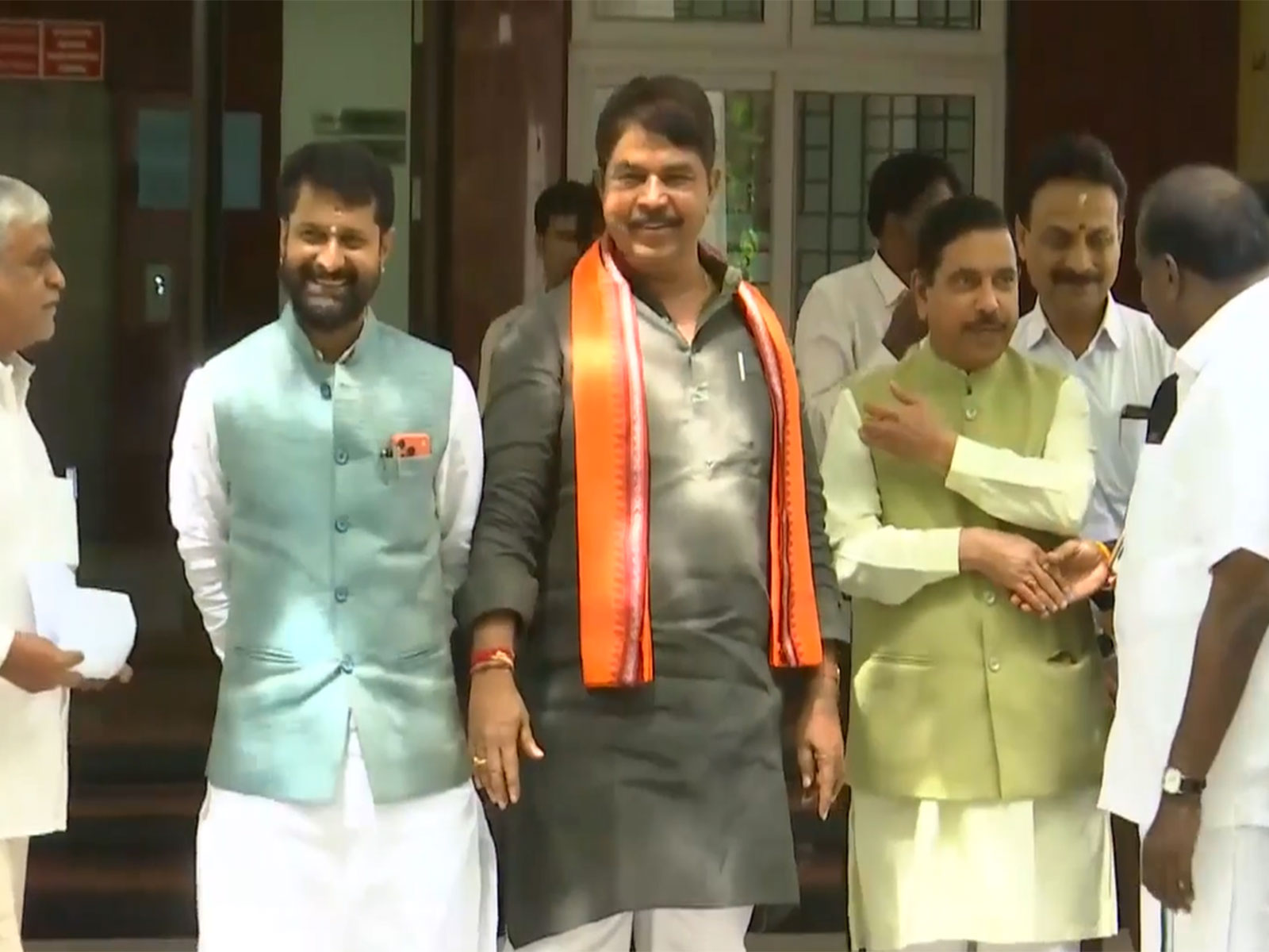 BJP and JD(S) delegation at the office of Karnataka Chief Electoral Officer (Photo/ANI)
