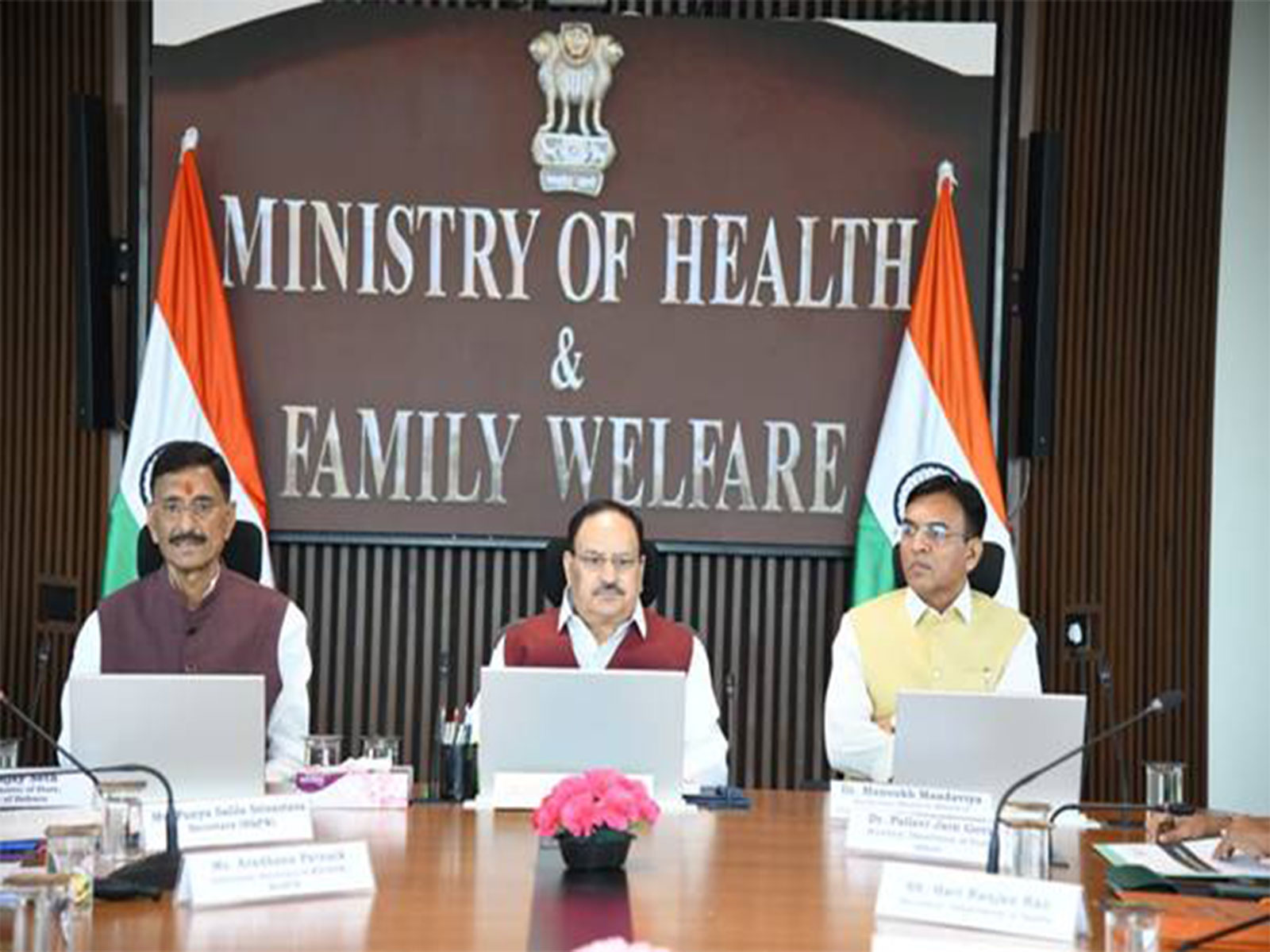 Union Health Minister Jagat Prakash Nadda chairs a high-level inter-ministerial meeting (Photo/PIB )