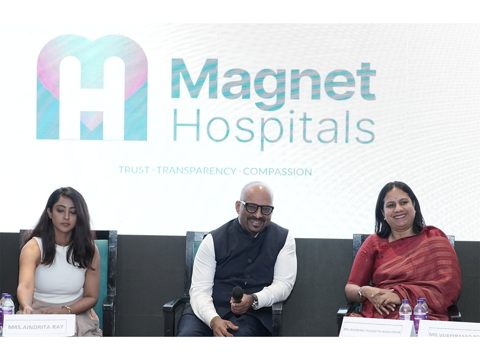 Dinesh Madhavan, Aindrita Ray, Ashwini Puneeth Rajkumar at Magnet Hospitals launch Dinesh Madhavan, Aindrita Ray, Ashwini Puneeth Rajkumar at Magnet Hospitals launch