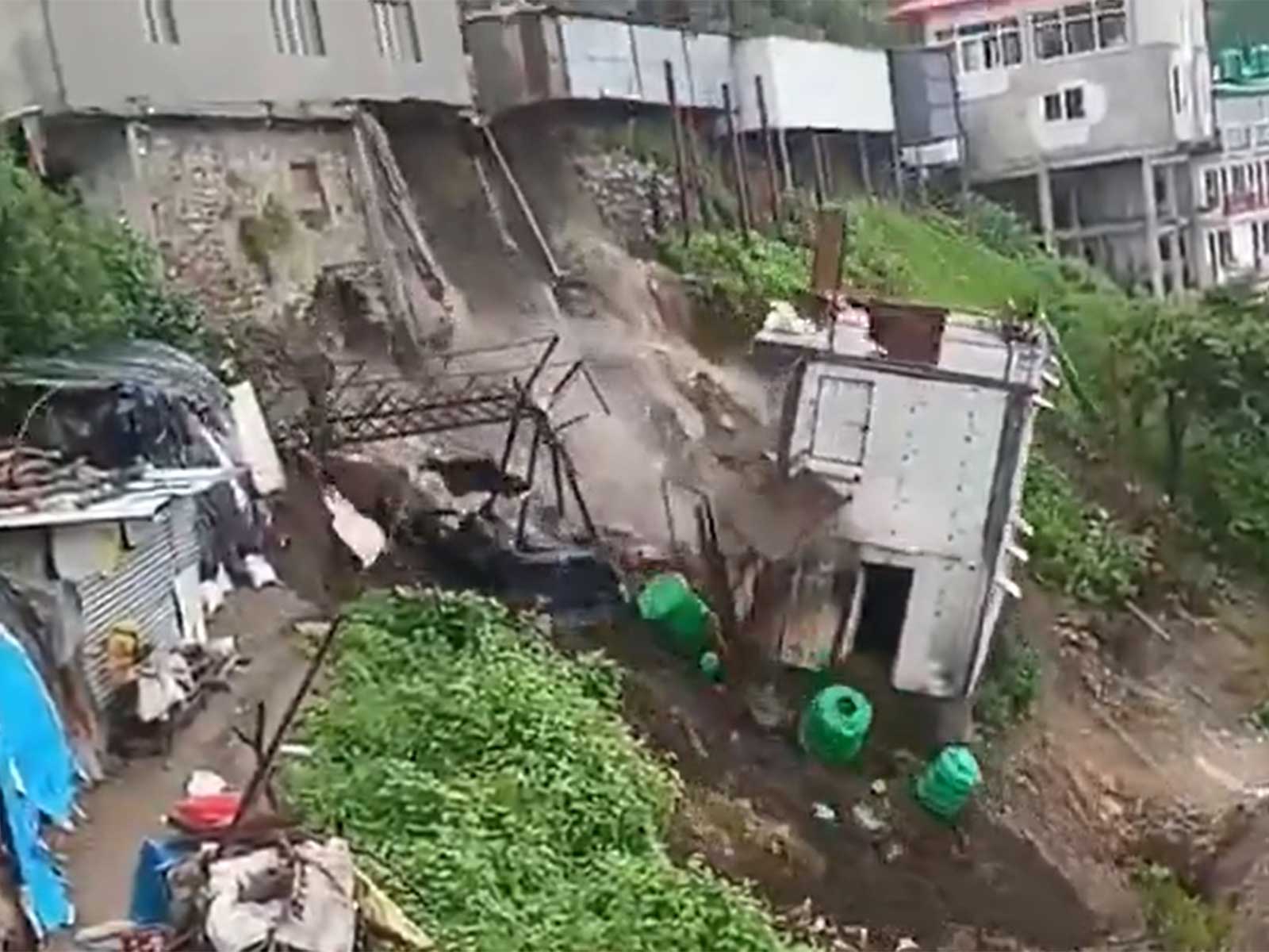 Landslide near shops at Kaddukhal on National Highway 707A (Photo/ANI)