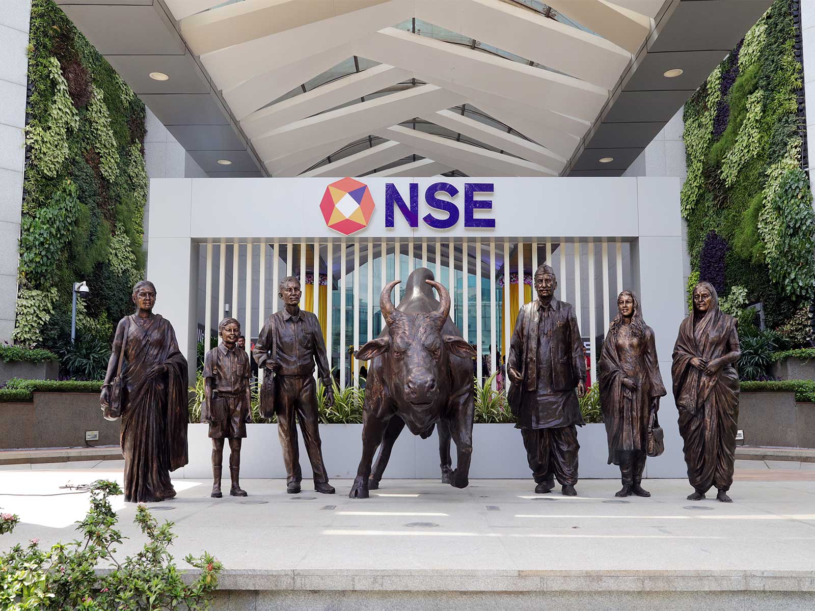 A view of the newly renovated NSE atrium bull (File Photo/ANI)