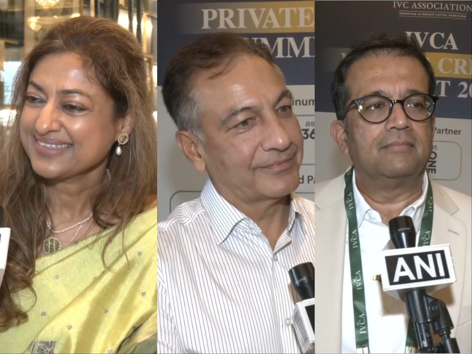 Monu Jain, Partner at Aavishkar Capital (Left), Rajat Tandon, President of IVCA (Middle), Karthik Athreya, Managing Director at Sundaram Alternates (Right) (Photo-ANI)