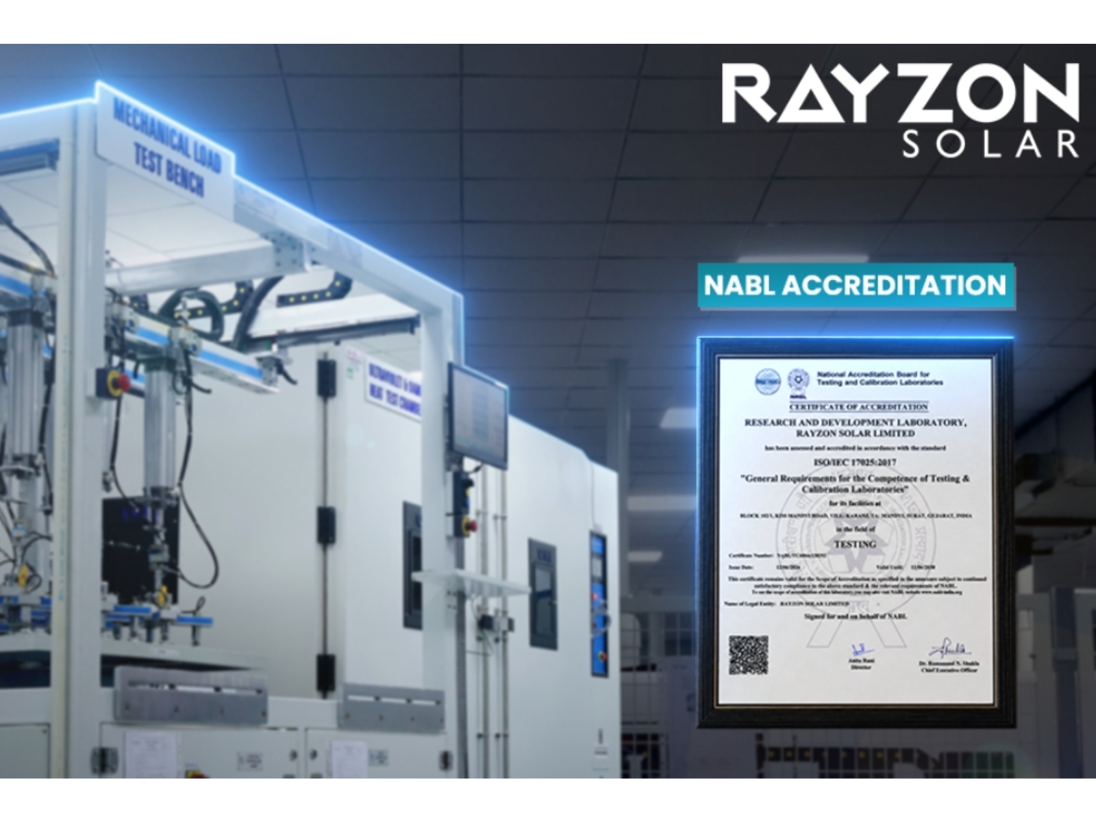 Rayzon Solar Earns NABL Accreditation for Its R&D Laboratory, Strengthening Confidence in India's Solar Manufacturing Ecosystem