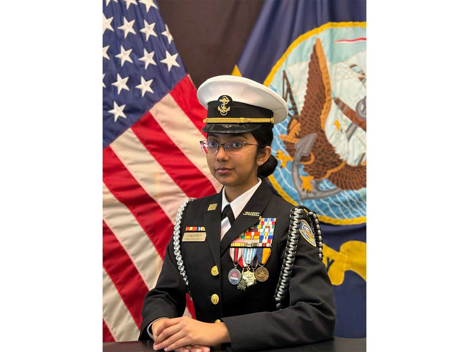 Riddhi Chauhan, Battalion Commanding Officer of her schoolโs Navy Junior Reserve Officers Training Corps (NJROTC) unit (Photo/NJROTC) Riddhi Chauhan, Battalion Commanding Officer of her schoolโs Navy Junior Reserve Officers Training Corps (NJROTC) unit (Photo/NJROTC)