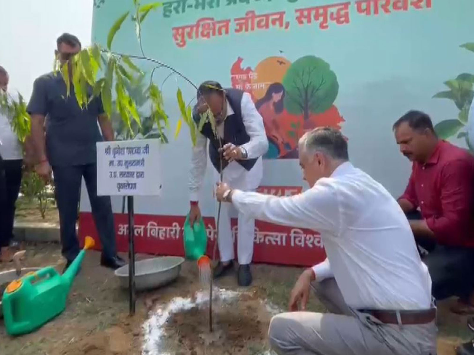 Uttar Pradesh Deputy Chief Minister Brajesh Pathak plants sapling at Atal Bihari Vajpayee Medical University (Photo/ANI) Uttar Pradesh Deputy Chief Minister Brajesh Pathak plants sapling at Atal Bihari Vajpayee Medical University (Photo/ANI)