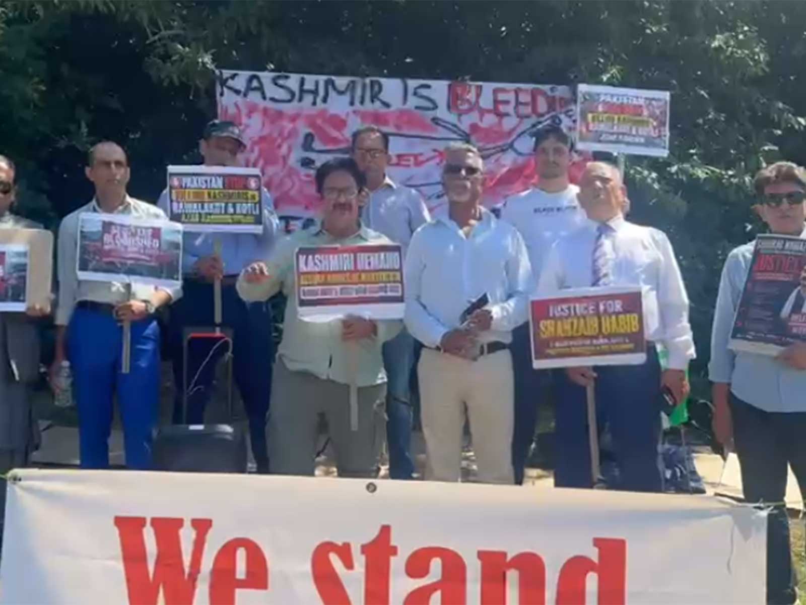 Visual from the sit-in protest staged by the Kashmiri diaspora outside the Pakistani Consulate in Bradford (Photo/ANI)
