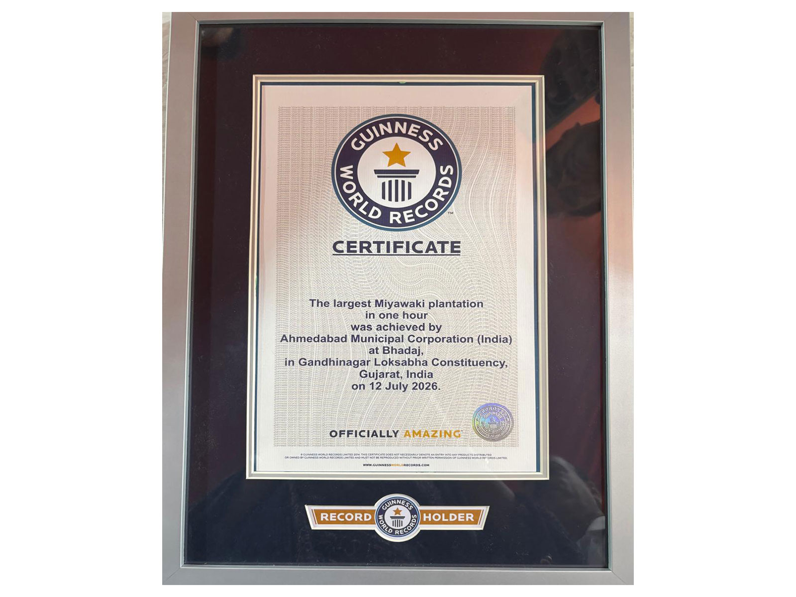 Ahmedabad Municipal Corporation (AMC) has set a new Guinness World Record by planting 3.61 lakh saplings in one hour using the Miyawaki method at Bhadaj (Photo/ANI) Ahmedabad Municipal Corporation (AMC) has set a new Guinness World Record by planting 3.61 lakh saplings in one hour using the Miyawaki method at Bhadaj (Photo/ANI)