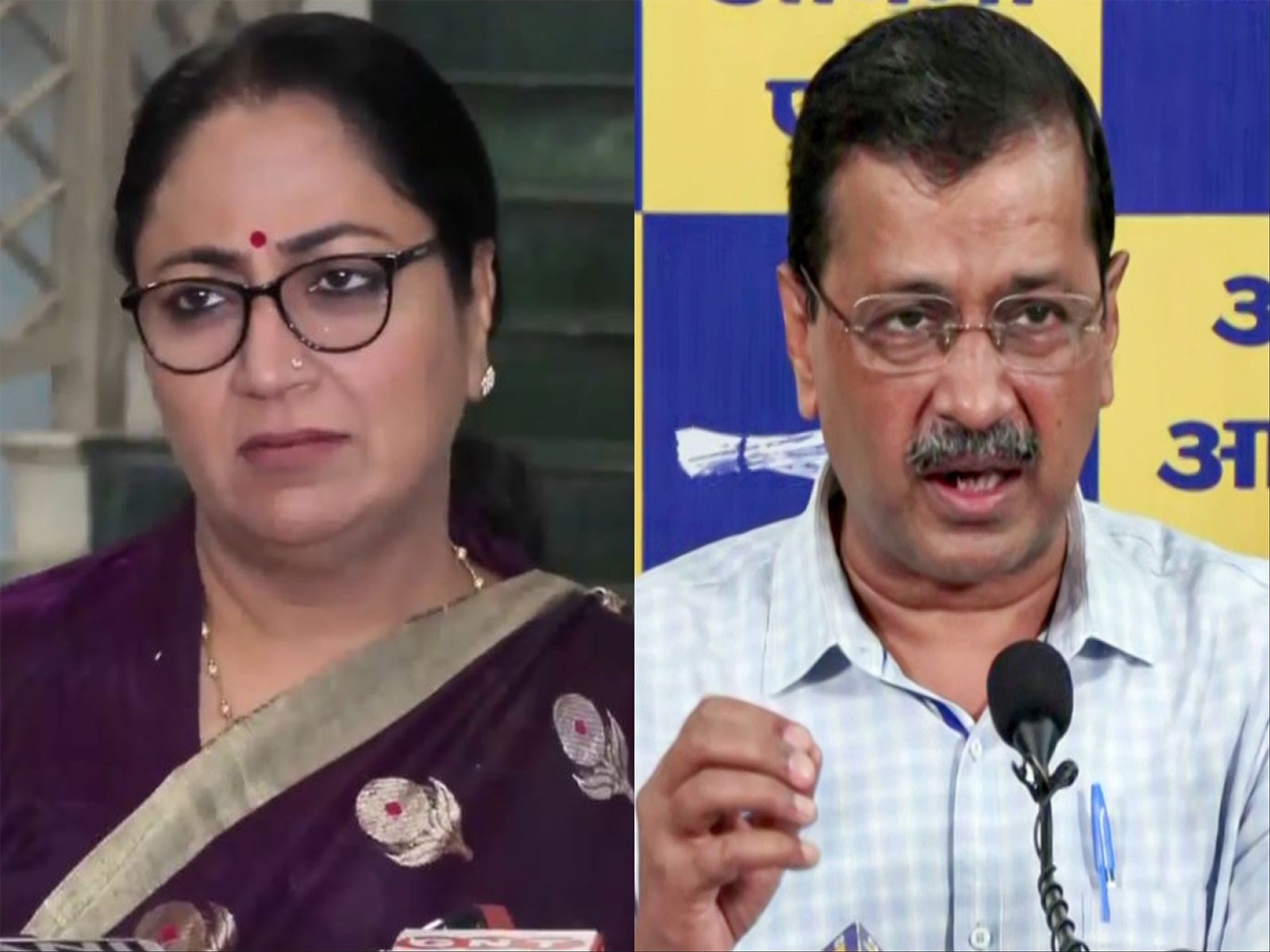 Delhi Chief Minister Rekha Gupta and AAP convenor Arvind Kejriwal (Photo/ANI)