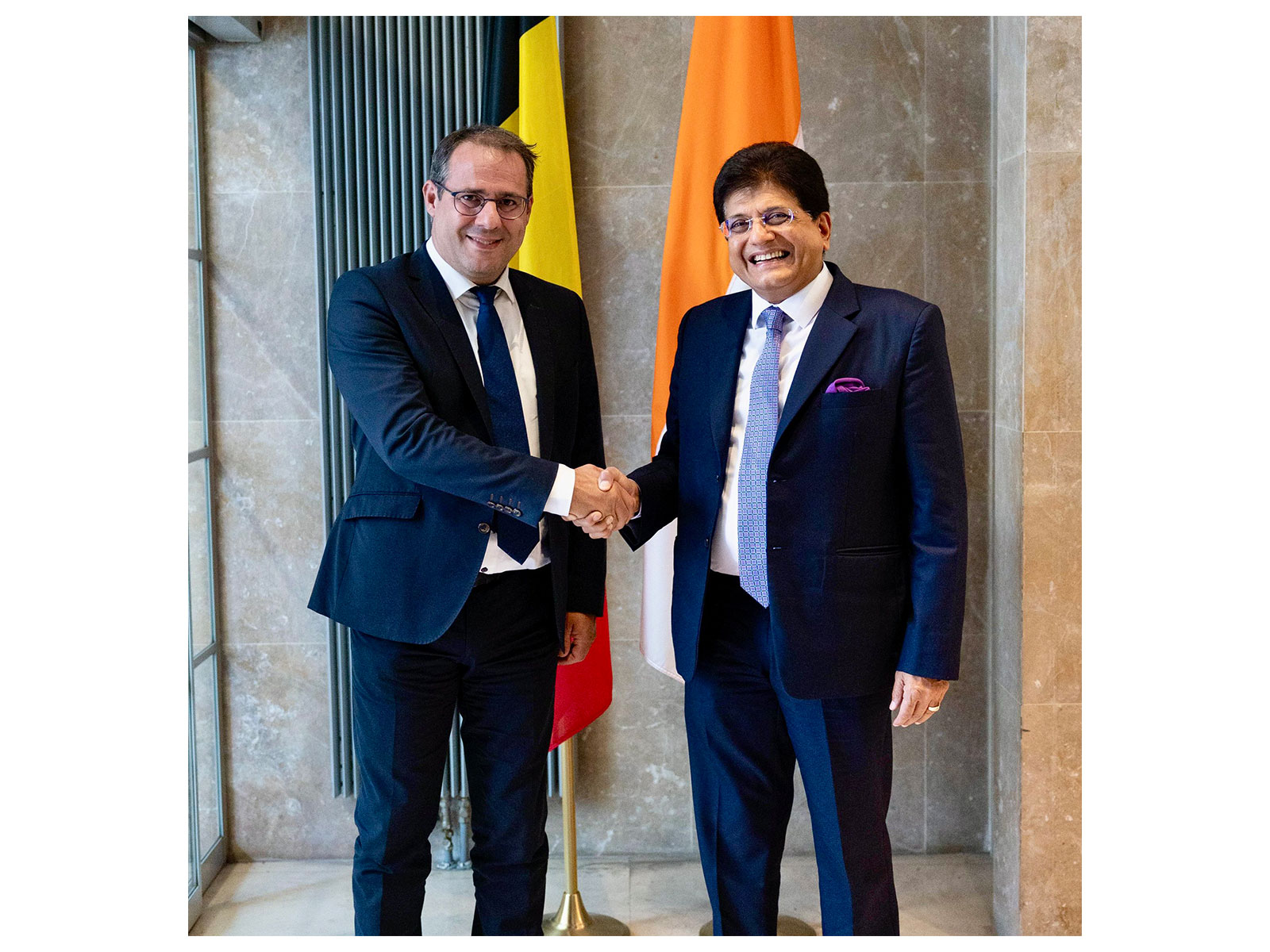Union Minister of Commerce and Industry Piyush Goyal with Belgium's Deputy Prime Minister and Minister of Employment, Economy and Agriculture, David Clarinval (Photo/X@PiyushGoyal) Union Minister of Commerce and Industry Piyush Goyal with Belgium's Deputy Prime Minister and Minister of Employment, Economy and Agriculture, David Clarinval (Photo/X@PiyushGoyal)