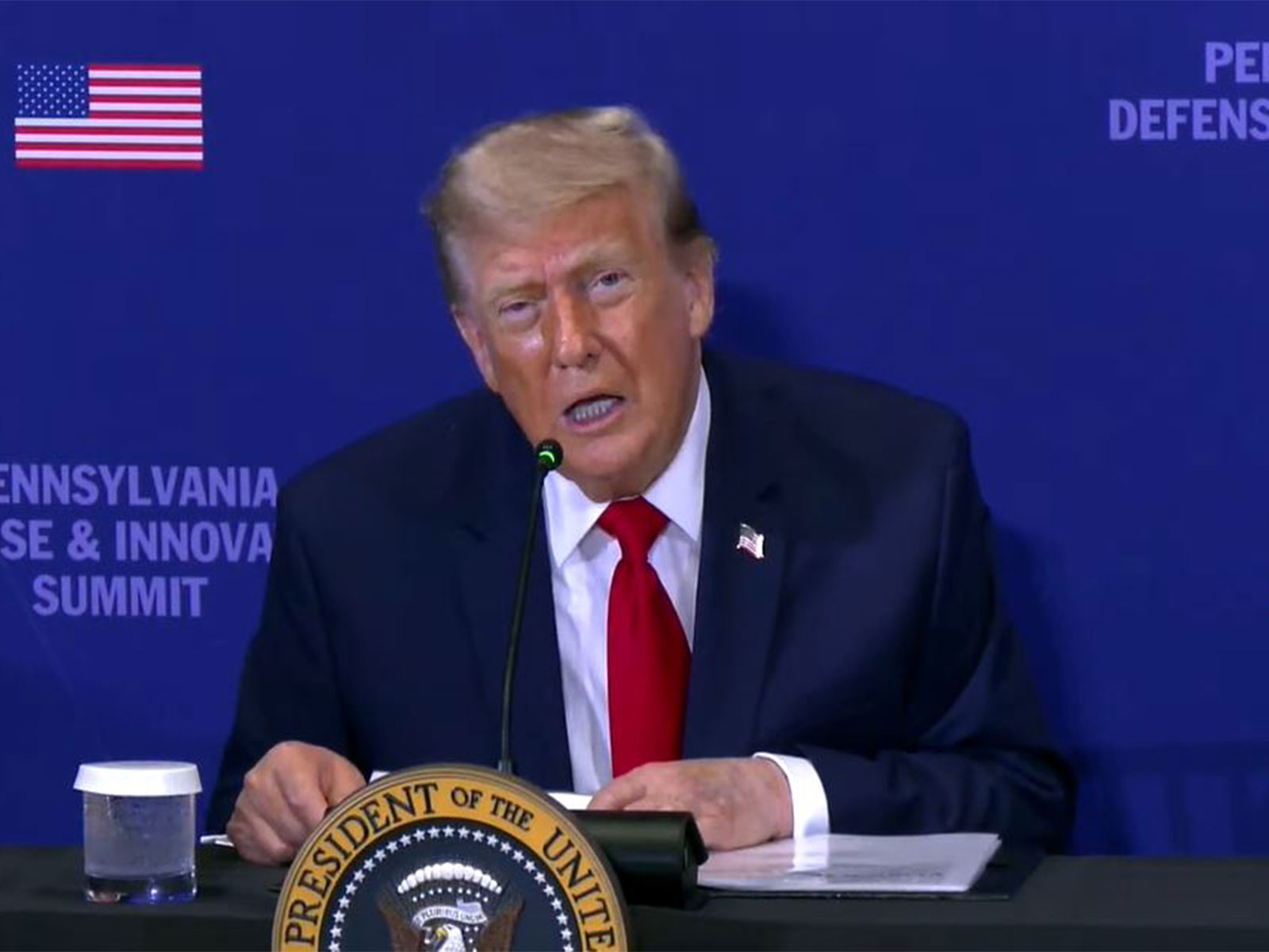 US President Donald Trump speaking at the Pennsylvania Defense and Innovation Summit (Photo/YouTube/@TheWhiteHouse)