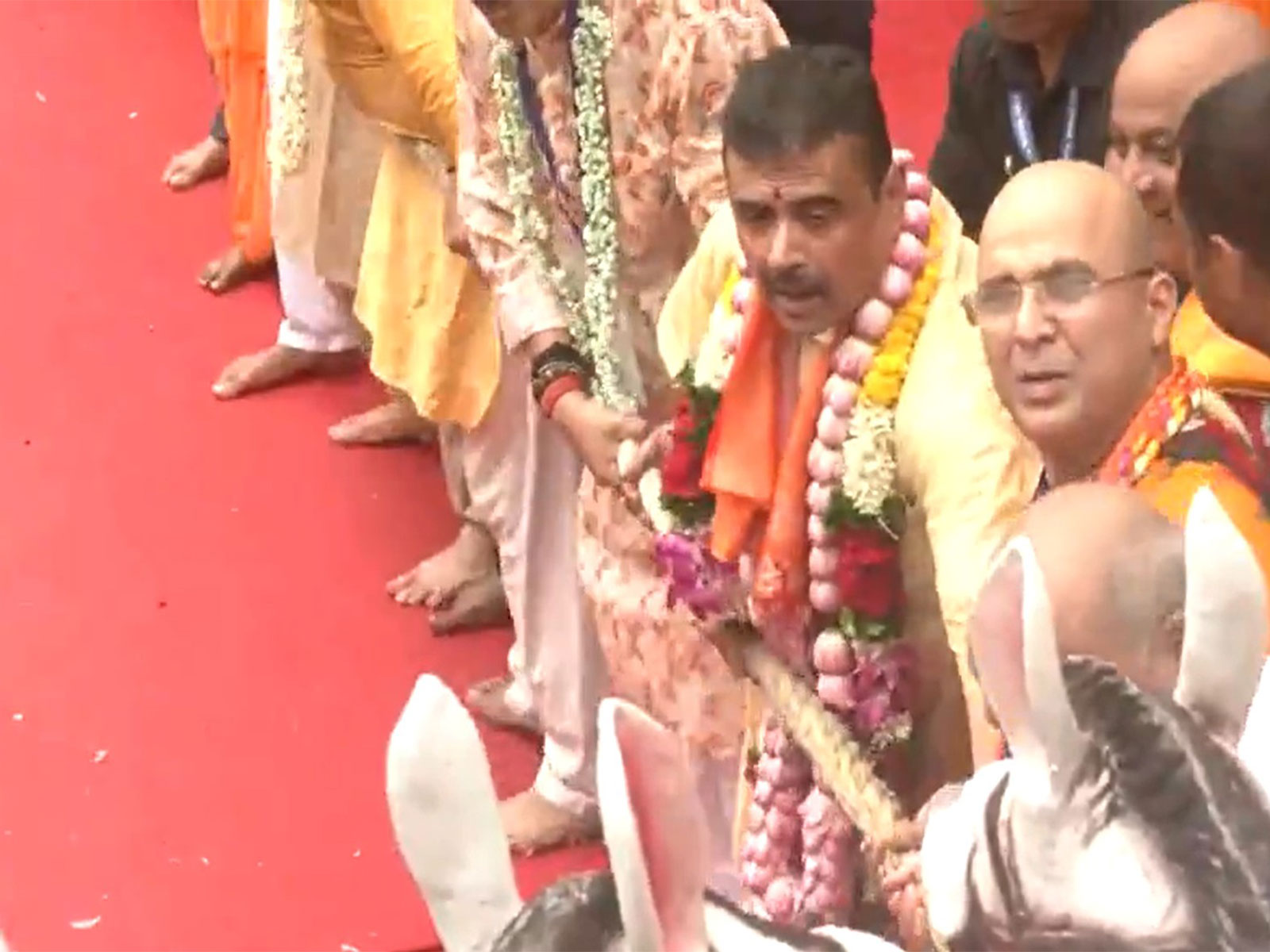 West Bengal CM Suvendu Adhikari tugs chariot rope (Photo/ANI)