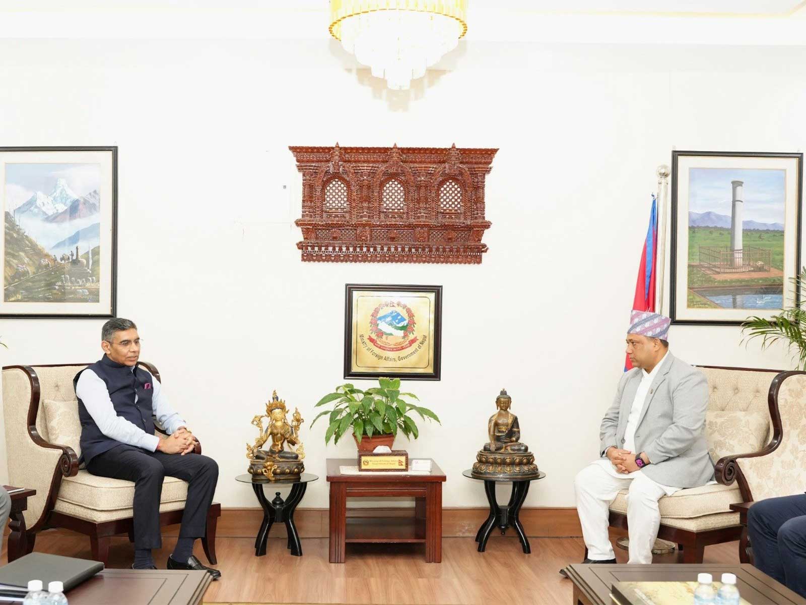 MEA Additional Secretary Munu Mahawar with Nepal Foreign Minister Shisir Khanal (Photo/X@IndiainNepal) MEA Additional Secretary Munu Mahawar with Nepal Foreign Minister Shisir Khanal (Photo/X@IndiainNepal)