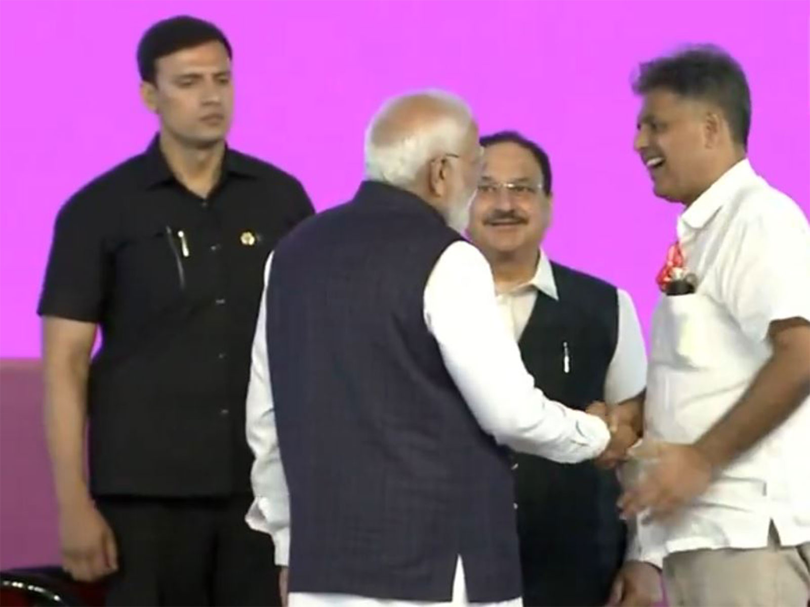 Prime Minister Narendra Modi (L), Union Minister JP Nadda (Centre) and Congress MP Manish Tewari (R) (Photo/ANI)