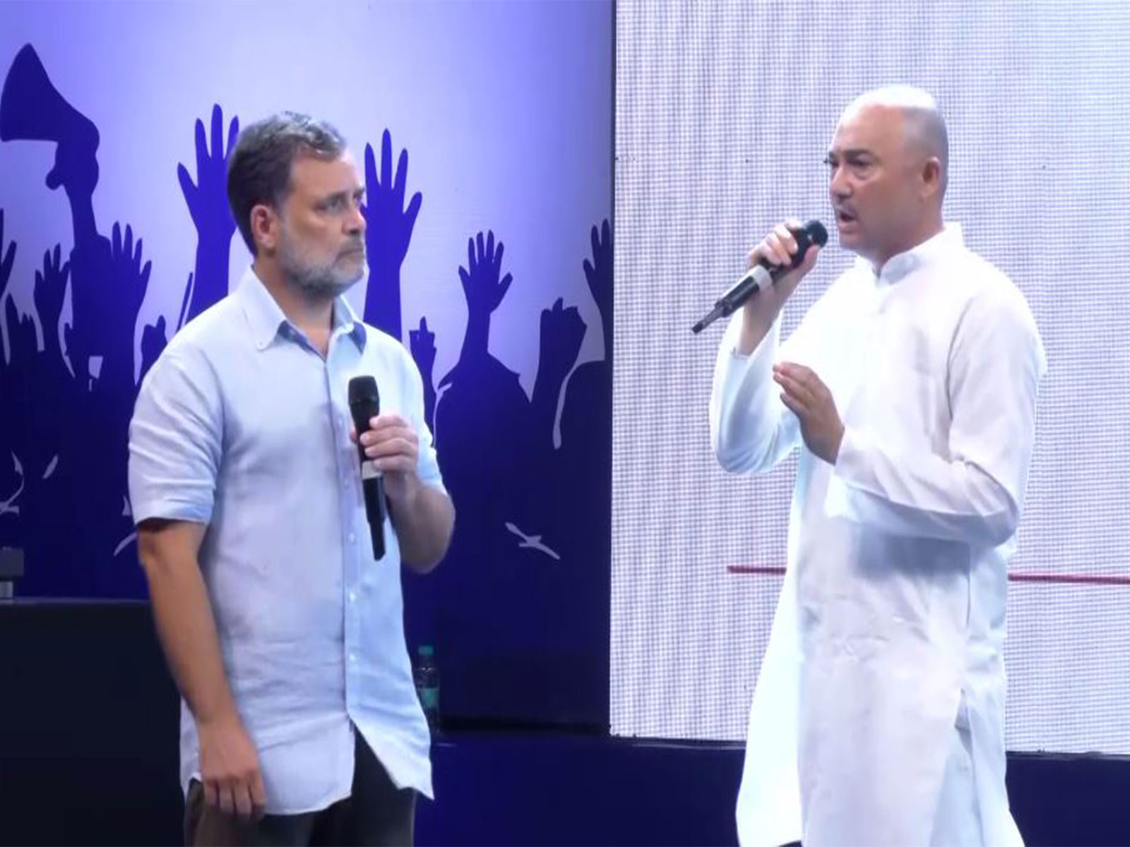 Rahul Gandhi interacts with father of NEET aspirant who dies by suicide in Dehradun (Photo/ANI)