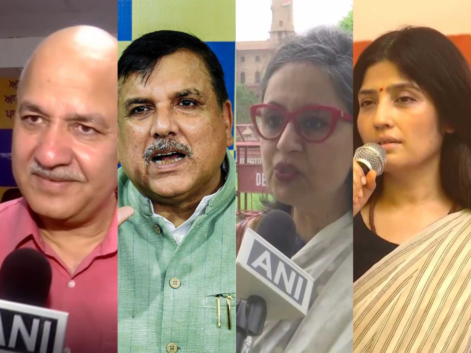 AAP leaders Manish Sisodia, Sanjay Singh; TMC leader Sagarika Ghose and Samajwadi Party leader Dimple Yadav (Photo/ANI) AAP leaders Manish Sisodia, Sanjay Singh; TMC leader Sagarika Ghose and Samajwadi Party leader Dimple Yadav (Photo/ANI)