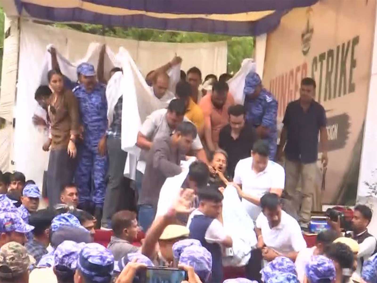 Climate activist Sonam Wangchuk being taken to a hospital by Delhi Police from the Jantar Mantar protest site (Photo/ANI) Climate activist Sonam Wangchuk being taken to a hospital by Delhi Police from the Jantar Mantar protest site (Photo/ANI)