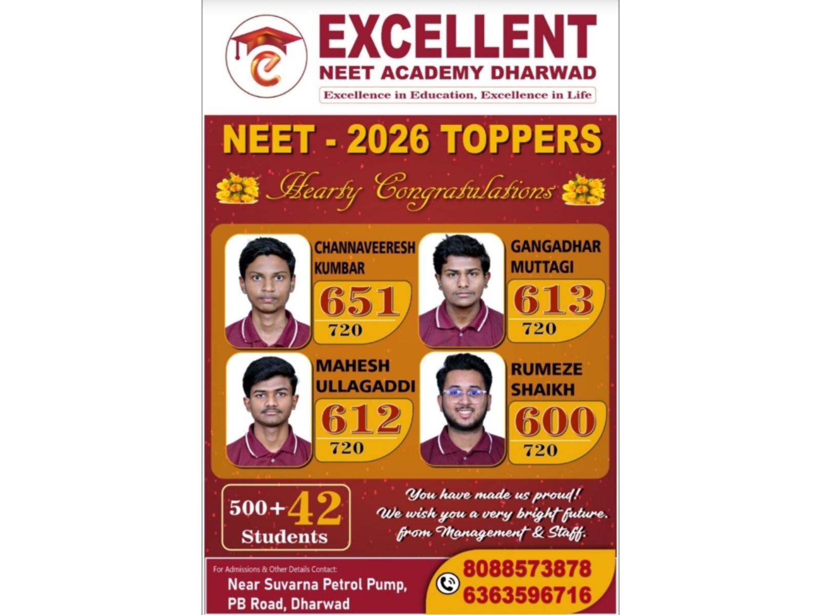 Excellent NEET Academy Dharwad Delivers Outstanding NEET 2026 Results Excellent NEET Academy Dharwad Delivers Outstanding NEET 2026 Results