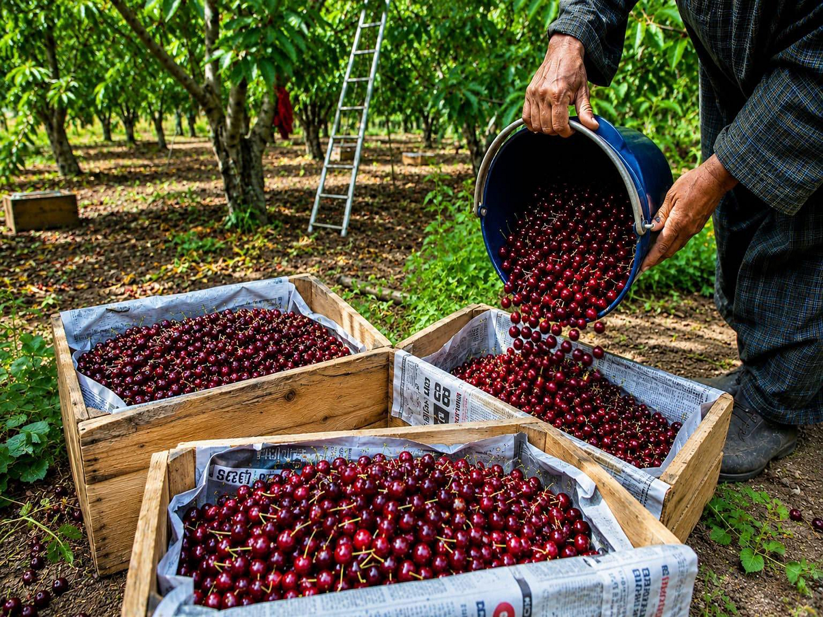 Farmers sort premium cherries for export in Jammu and Kashmir (Photo/X@PiyushGoyal) Farmers sort premium cherries for export in Jammu and Kashmir (Photo/X@PiyushGoyal)