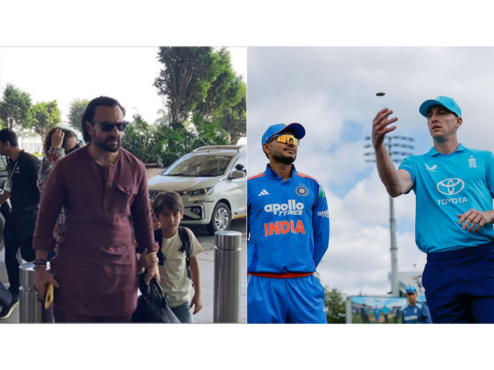 Saif Ali with son Taimur (L) India captain Shubman Gill and England skipper Harry Brook (Photos: ANI/X/ @BCCI) Saif Ali with son Taimur (L) India captain Shubman Gill and England skipper Harry Brook (Photos: ANI/X/ @BCCI)