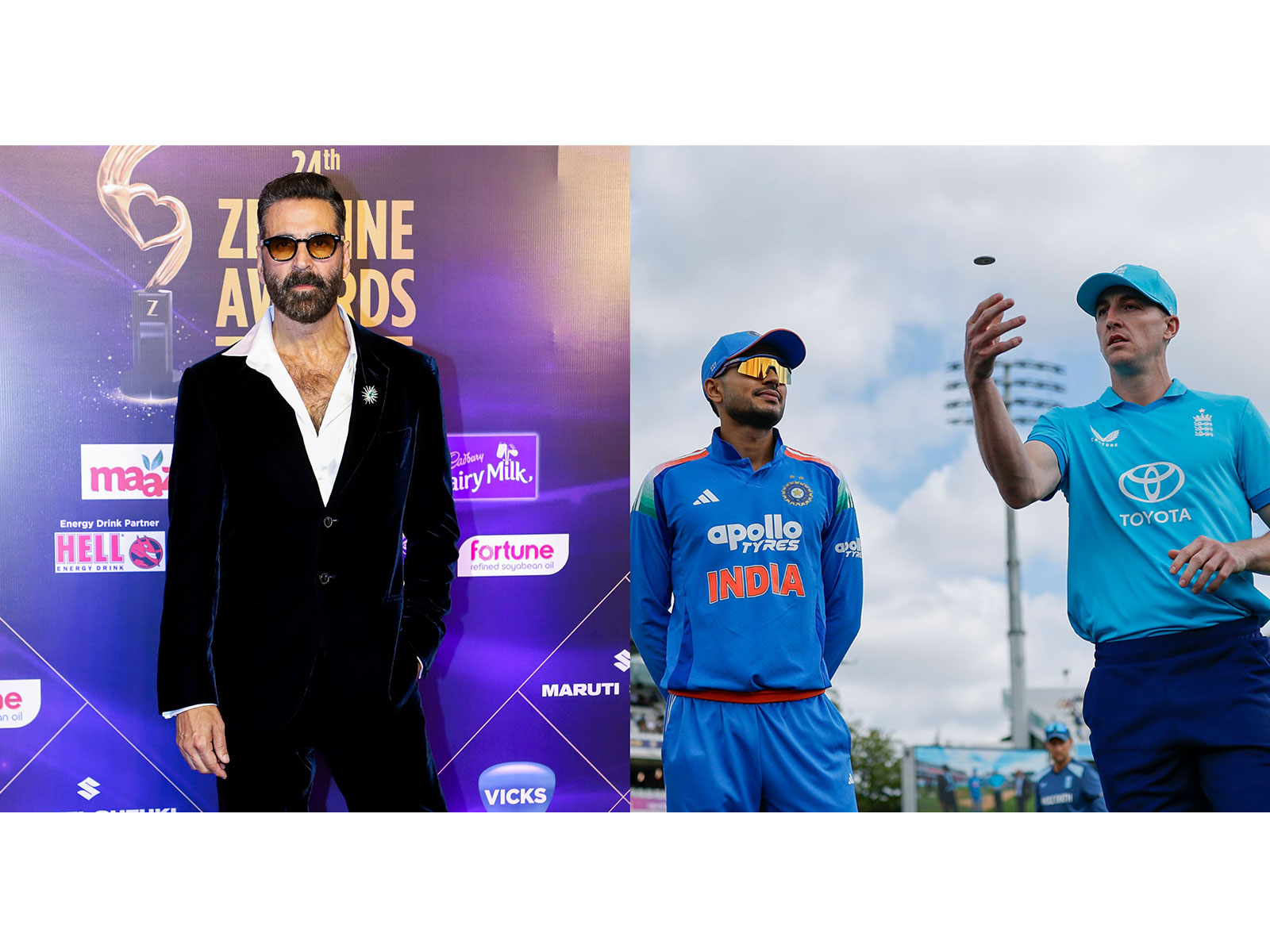 Akshay Kumar (Photo/ANI) and (L) India captain Shubman Gill and England skipper Harry Brook(Photo: X/ @BCCI) Akshay Kumar (Photo/ANI) and (L) India captain Shubman Gill and England skipper Harry Brook(Photo: X/ @BCCI)