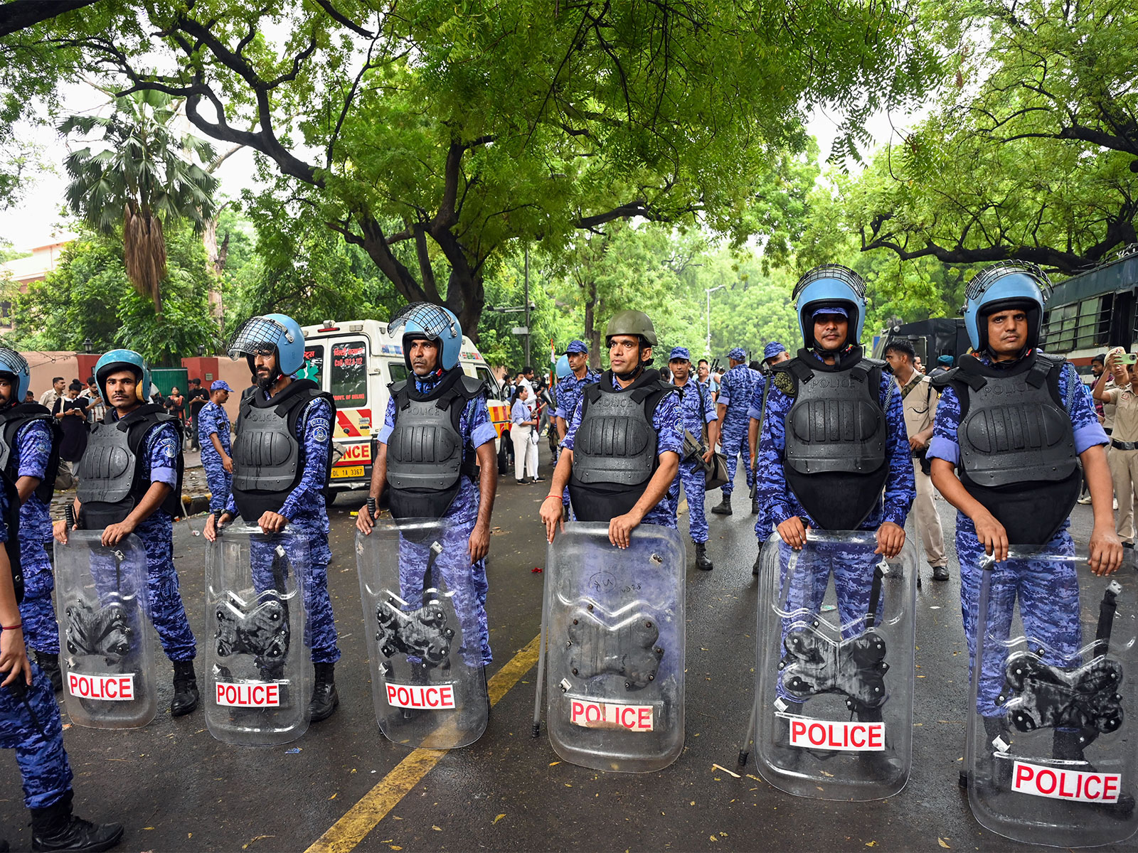 Rapid Action Force (RAF) at Raisina Road, Parliament Street and Jantar Mantar (Photo/ANI)