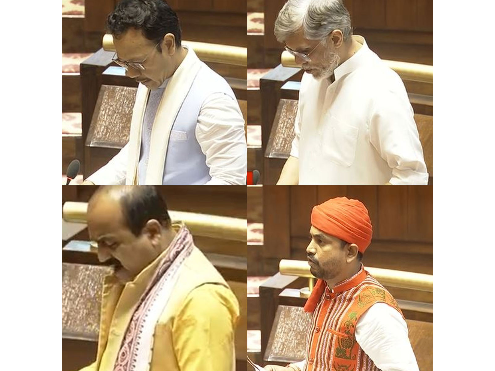 Newly elected members of the Rajya Sabha from various political parties taking their oaths on the first day of the Monsoon Session of Parliament (Photo/Sansad TV)
