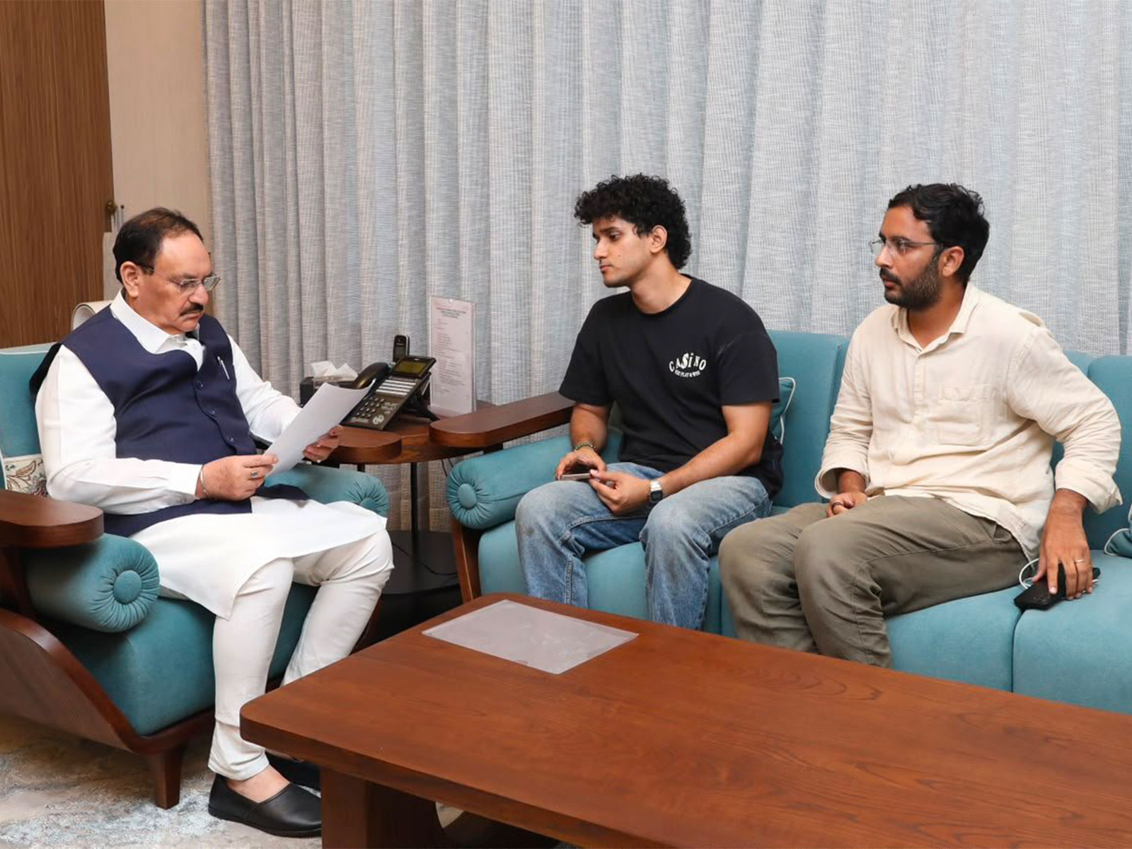 Union Home Minister meets CJP chief spokesperson Saurav Das and its leader Ashutosh Ranka  (Photo/X@JPNadda)