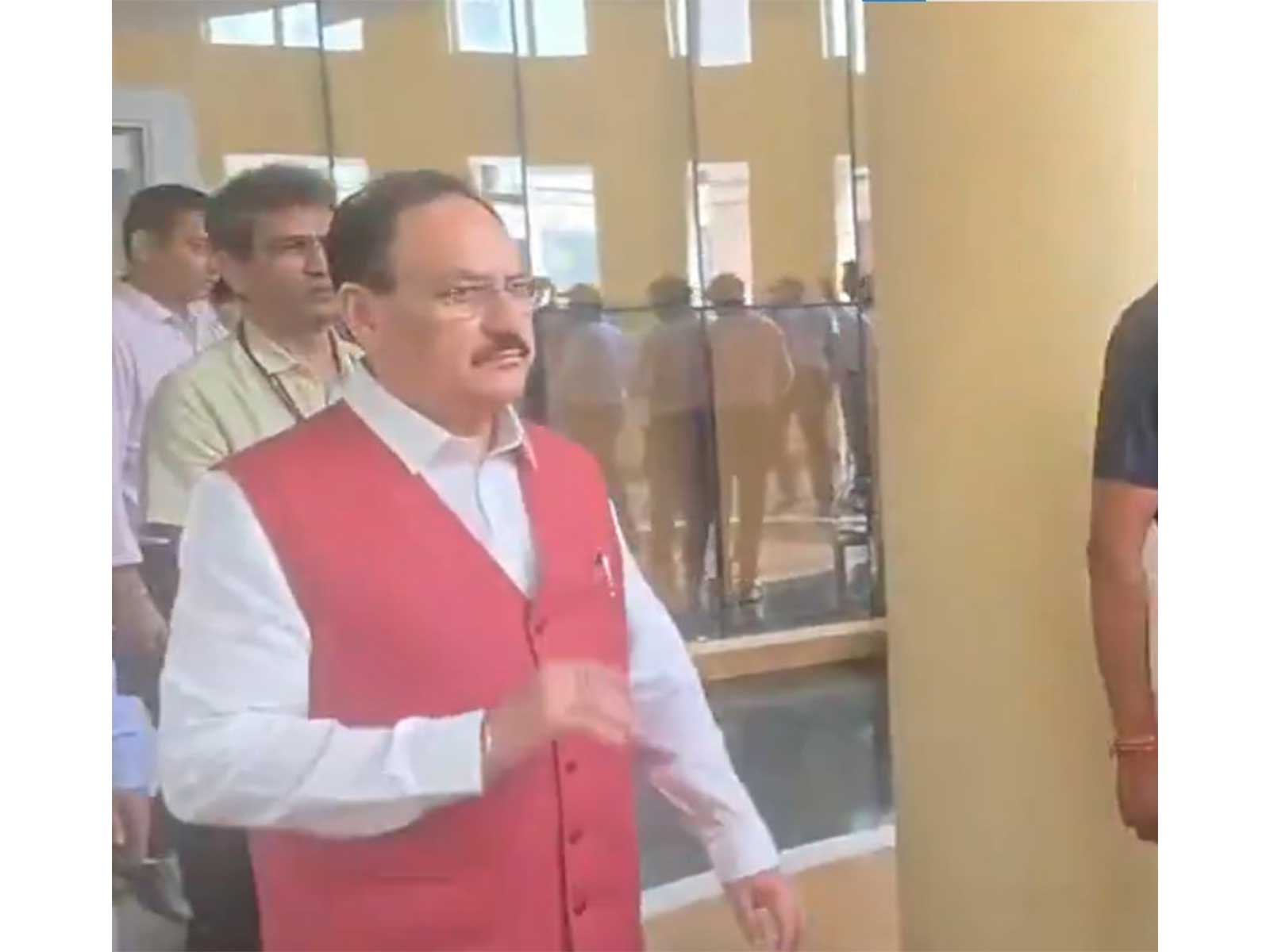 JP Nadda leaves from RML hospital (Photo/ANI)