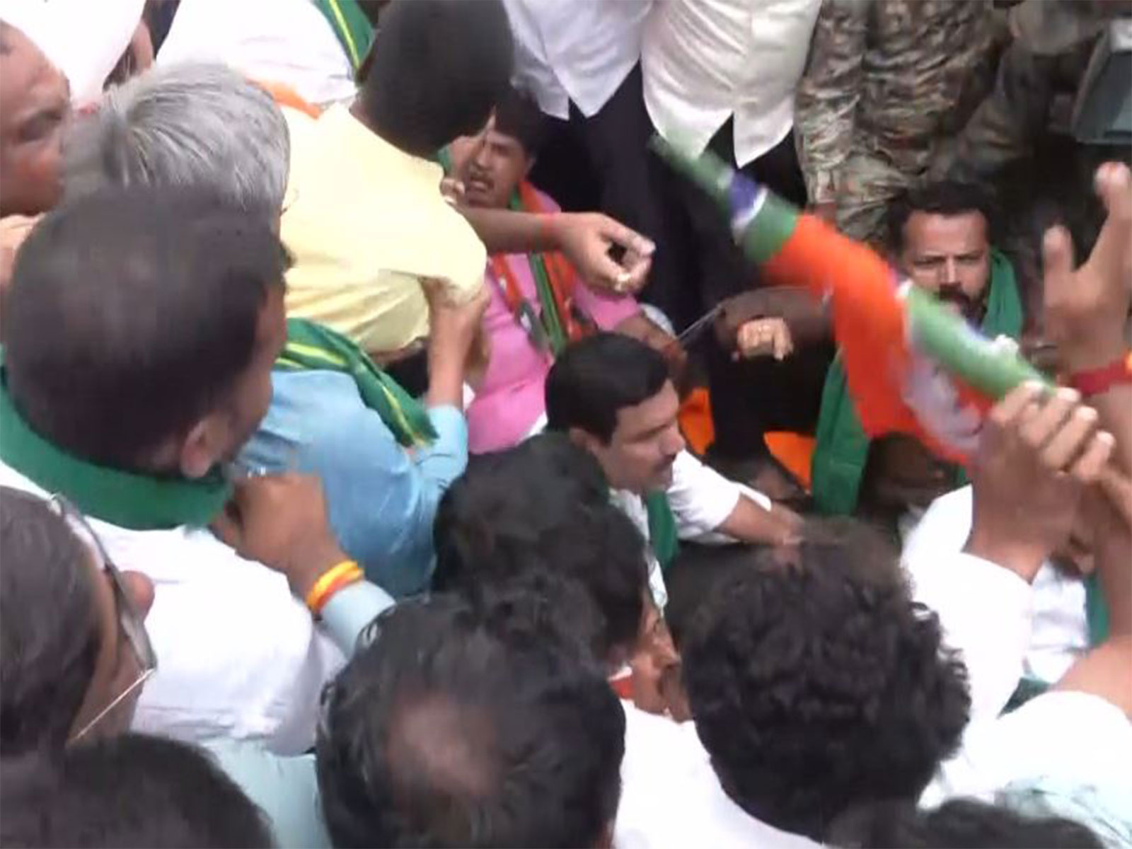 Karnataka BJP chief BY Vijayendra detained during protest against state government over Cauvery water dispute (Photo/ANI)