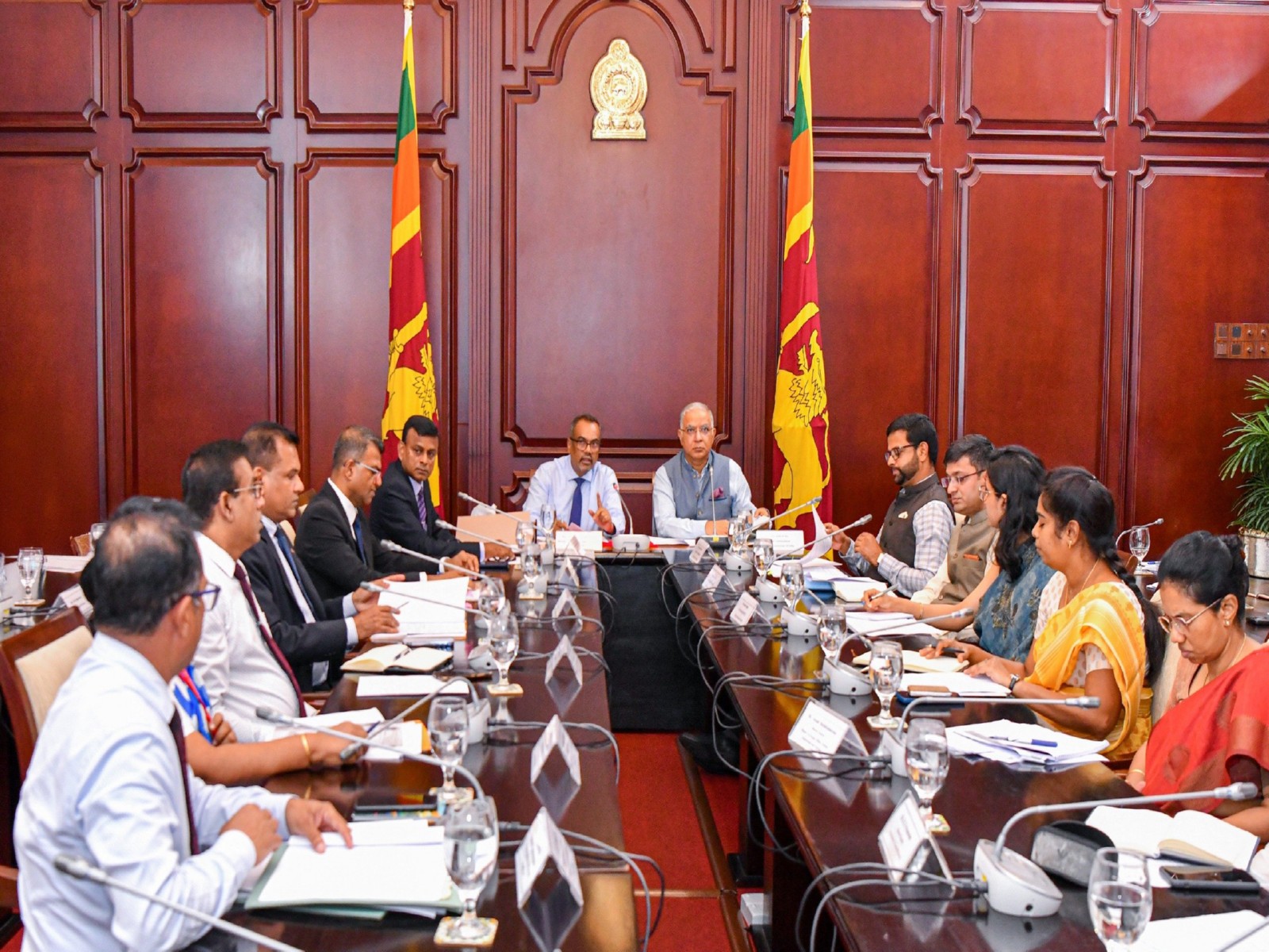 Indian High Commissioner to Sri Lanka Santosh Jha co-chairs a review meeting on India-assisted development projects across Sri Lanka with Sri Lanka’s Minister of Labour and Foreign Employment Anil Jayantha Fernando. (Photo: X/@IndiainSL)