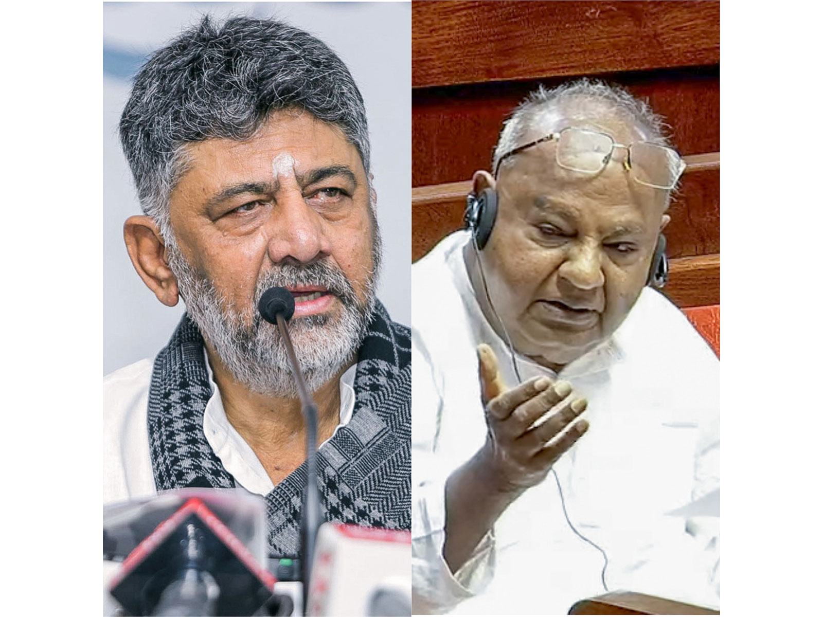 Karnataka Chief Minister DK Shivkumar and Former Prime Minister and Janata Dal (Secular) supremo HD Deve Gowda (File Photo/ANI)