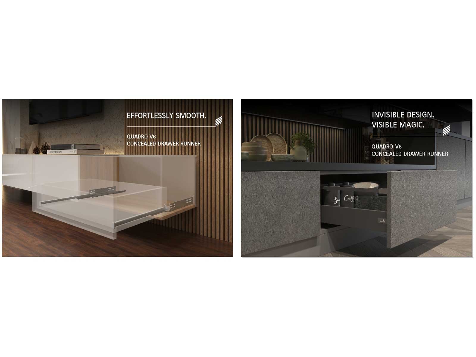 Hettich's Quadro V6 Concealed Drawer Runner combines invisible design with effortless, silent performance for modern interiors Hettich's Quadro V6 Concealed Drawer Runner combines invisible design with effortless, silent performance for modern interiors