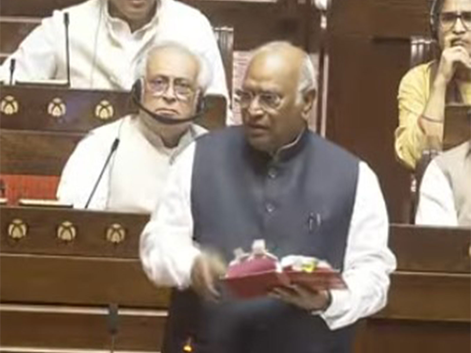 Leader of the Opposition in the Rajya Sabha and Congress President Mallikarjun Kharge  (Photo/Sansad TV)