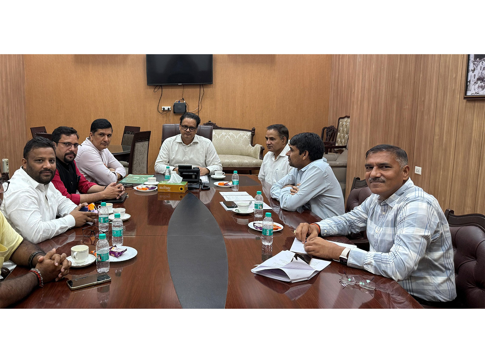 AAP leaders Saurabh Bhardwaj, Sanjeev Jha, and Kuldeep Kumar meet Delhi CEO Ashok Kumar (PhotoANI)