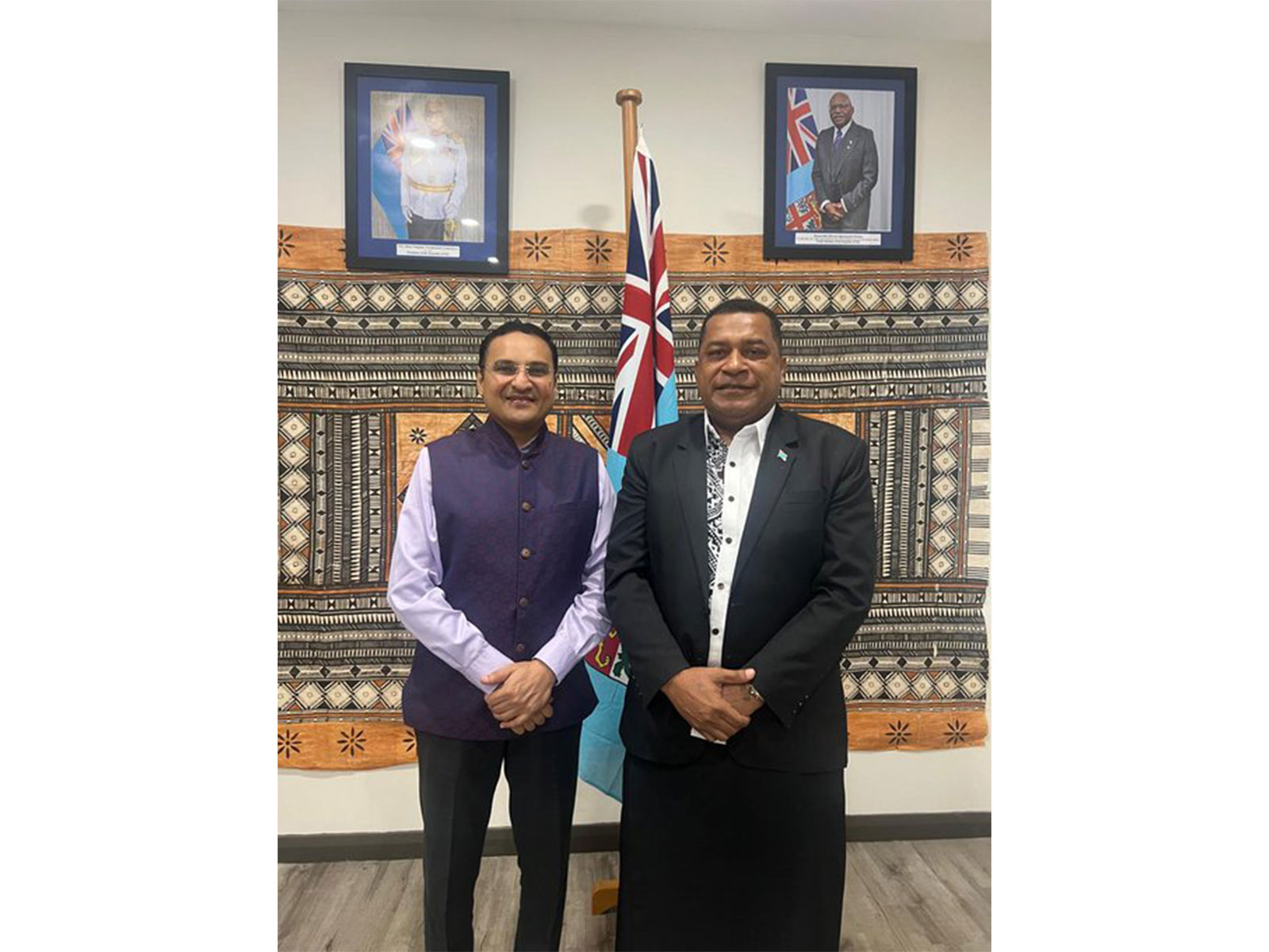 India's High Commissioner to Fiji, Suneet Mehta, meets Fiji's Minister for Housing and Local Government, Maciu Nalumisa. (Photo: X/@HCI_Suva)