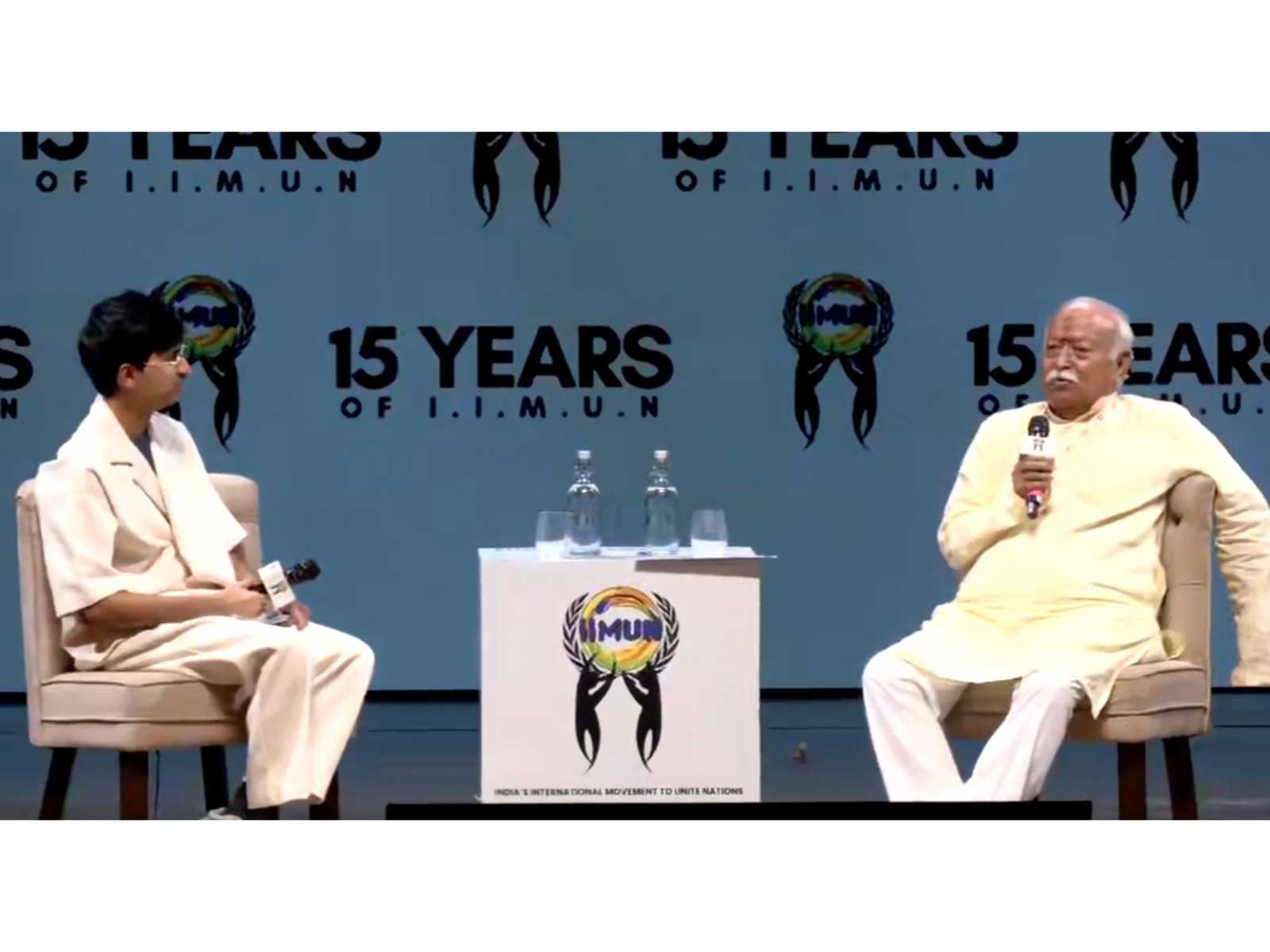 RSS chief Mohan Bhagwat during the interaction (Photo/ANI) RSS chief Mohan Bhagwat during the interaction (Photo/ANI)