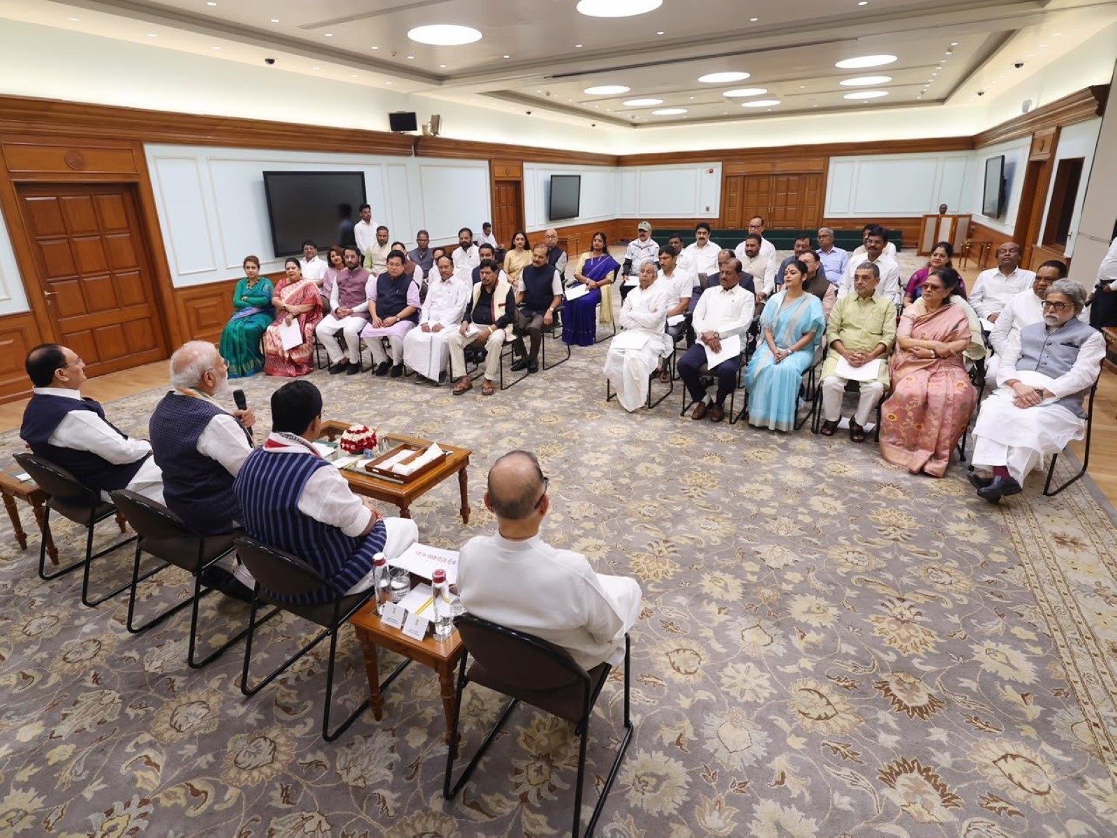 PM Modi hosts NDA MPs, including newly inducted TMC, Shiv Sena MPs (Photo/NCPI) PM Modi hosts NDA MPs, including newly inducted TMC, Shiv Sena MPs (Photo/NCPI)