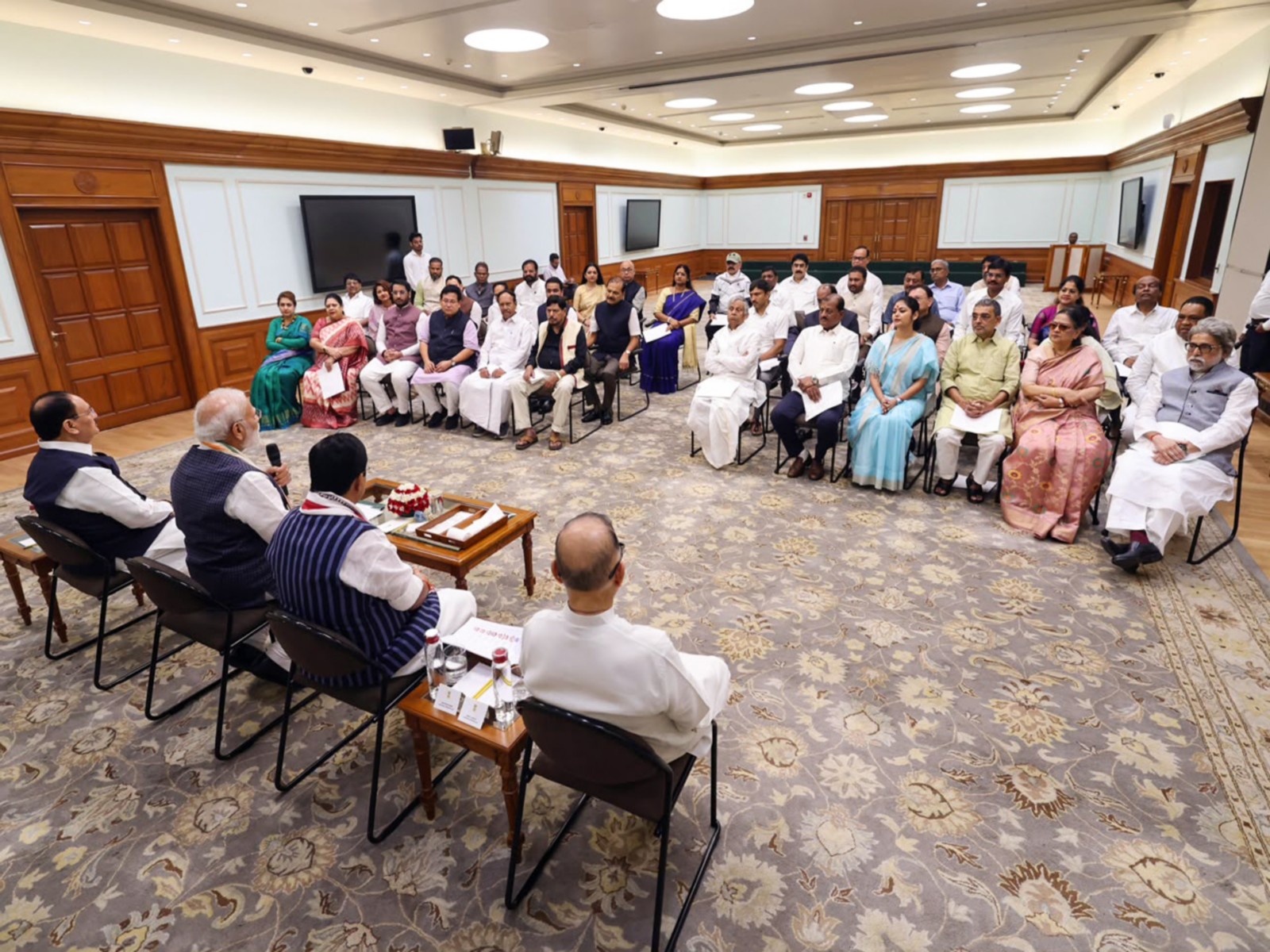 PM Modi hosts NDA MPs, including newly inducted TMC, Shiv Sena MPs (Photo/NCPI) PM Modi hosts NDA MPs, including newly inducted TMC, Shiv Sena MPs (Photo/NCPI)