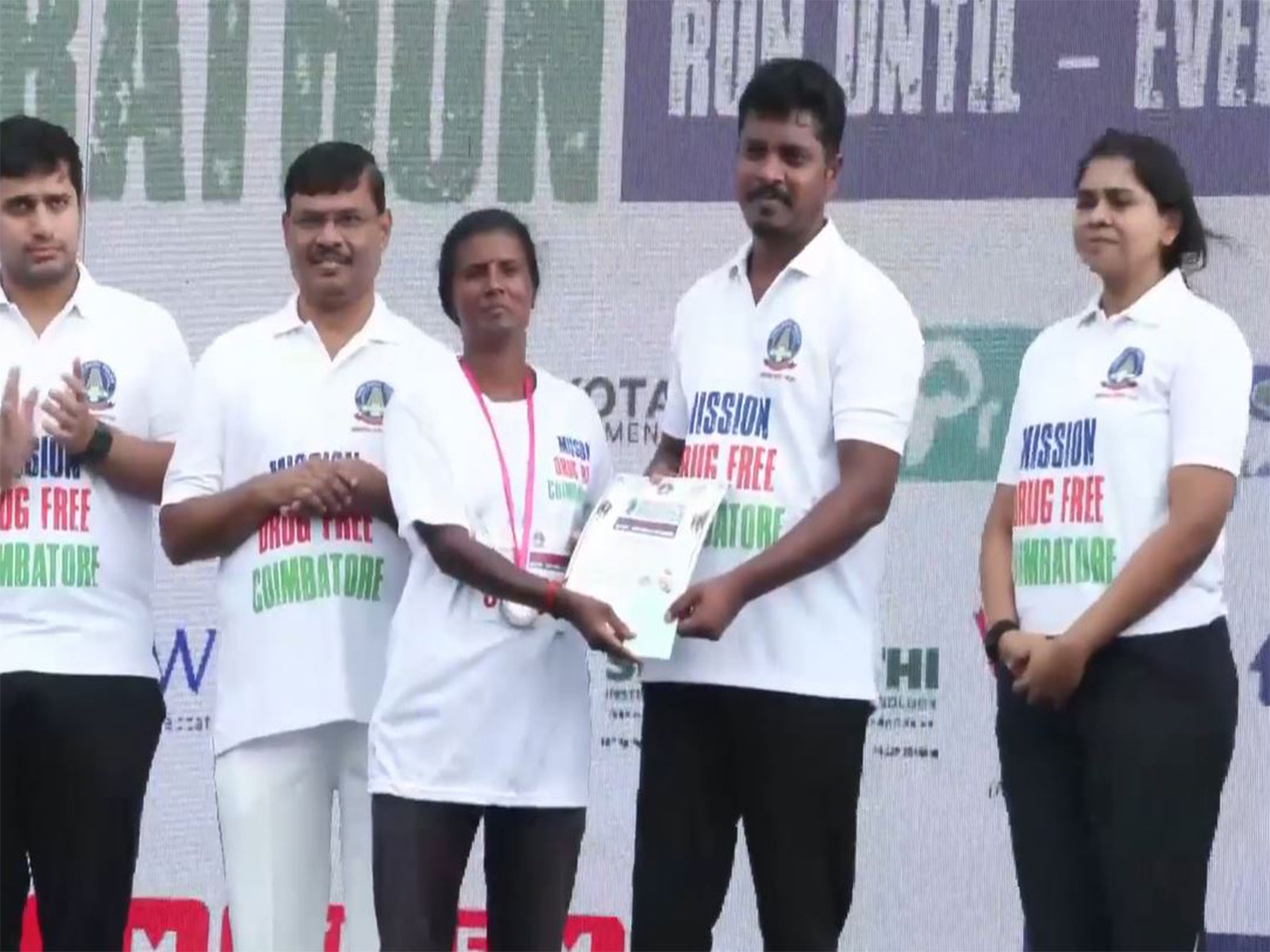Tamil Nadu Excise Minister K Vignesh distributes certificates and medals to participants (Photo/ANI) Tamil Nadu Excise Minister K Vignesh distributes certificates and medals to participants (Photo/ANI)