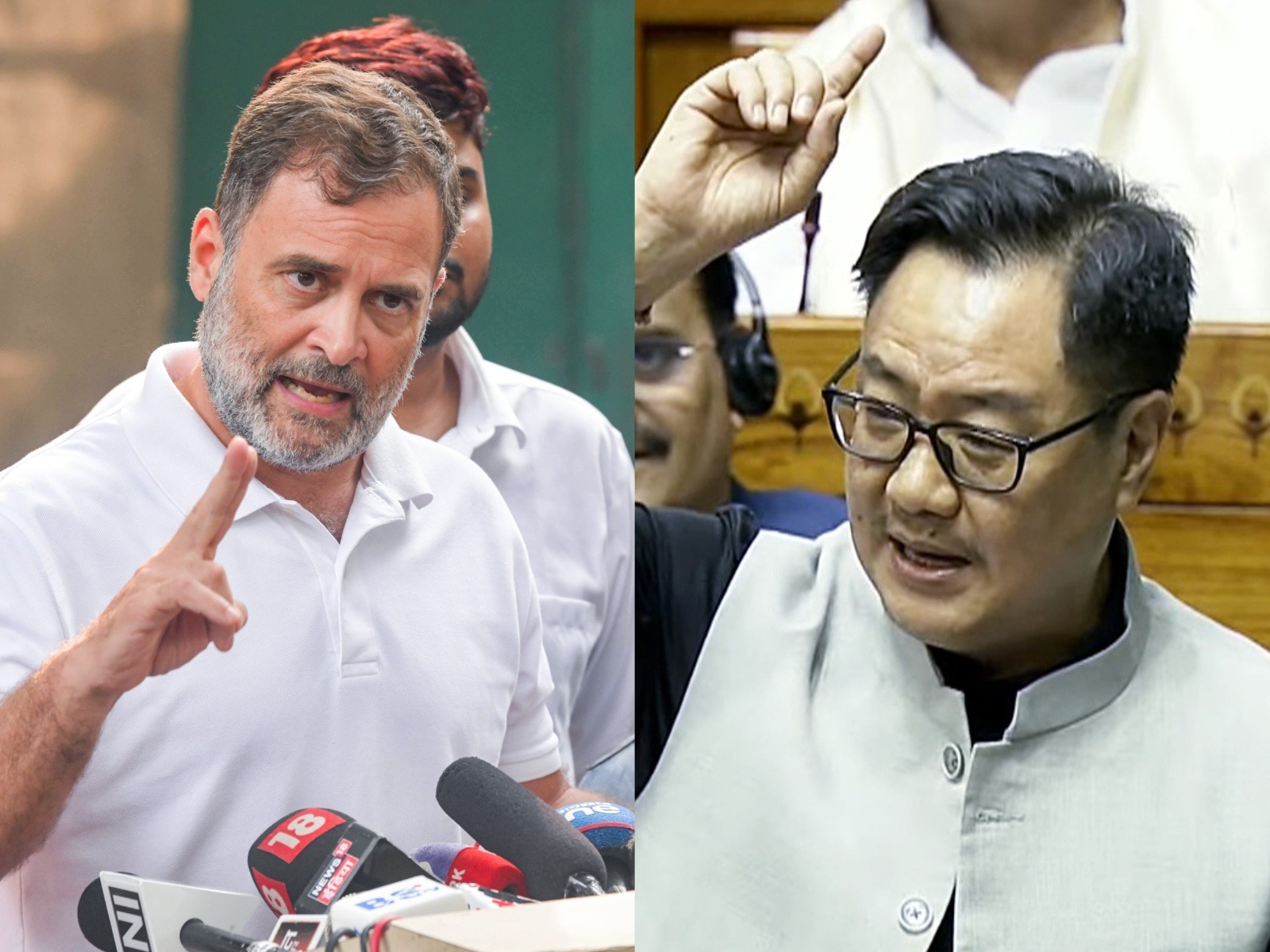 LoP in Lok Sabha Rahul Gandhi and Union Minister Kiren Rijiju (Photo/ANI) LoP in Lok Sabha Rahul Gandhi and Union Minister Kiren Rijiju (Photo/ANI)