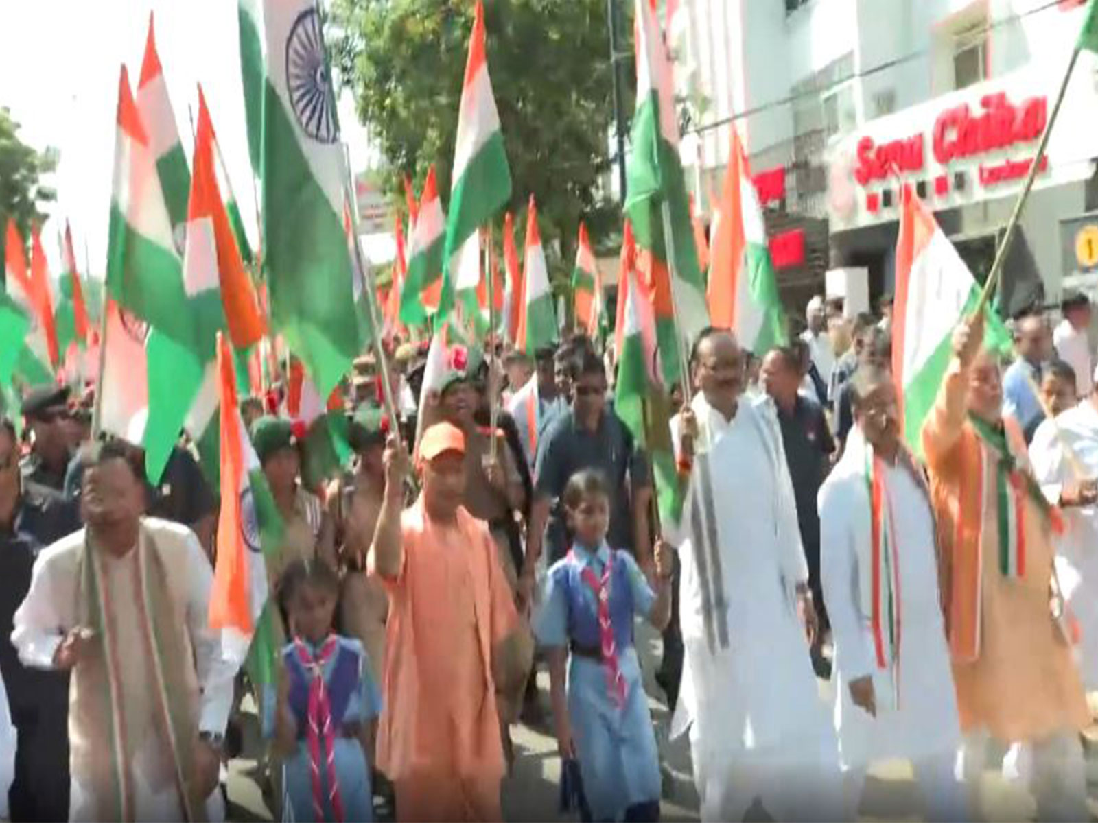 UP CM Yogi Adityanath participates in 'Tiranga Yatra’ in Lucknow (Photo/ANI) UP CM Yogi Adityanath participates in 'Tiranga Yatra’ in Lucknow (Photo/ANI)