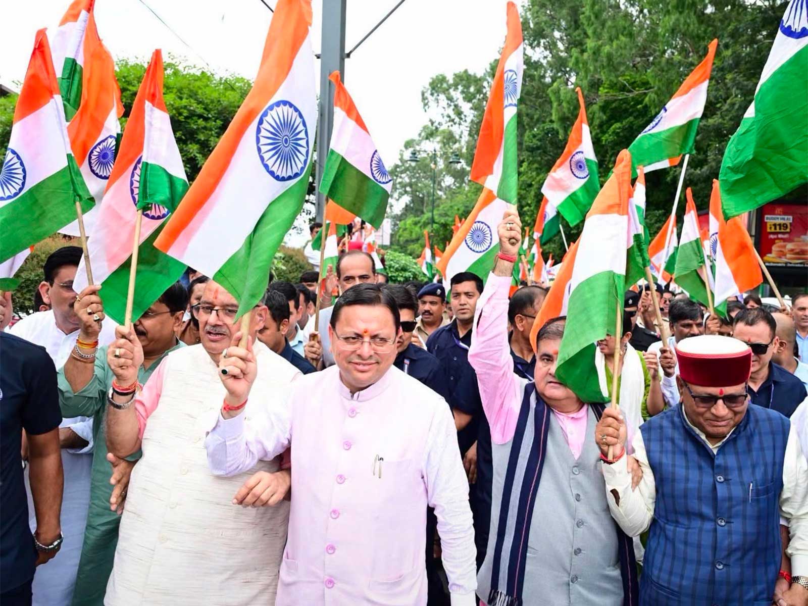 Uttarakhand Chief Minister Pushkar Singh Dhami during the โHar Ghar Tiranga Yatraโ in Dehradun (Photo/x/@pushkardhami) Uttarakhand Chief Minister Pushkar Singh Dhami during the โHar Ghar Tiranga Yatraโ in Dehradun (Photo/x/@pushkardhami)