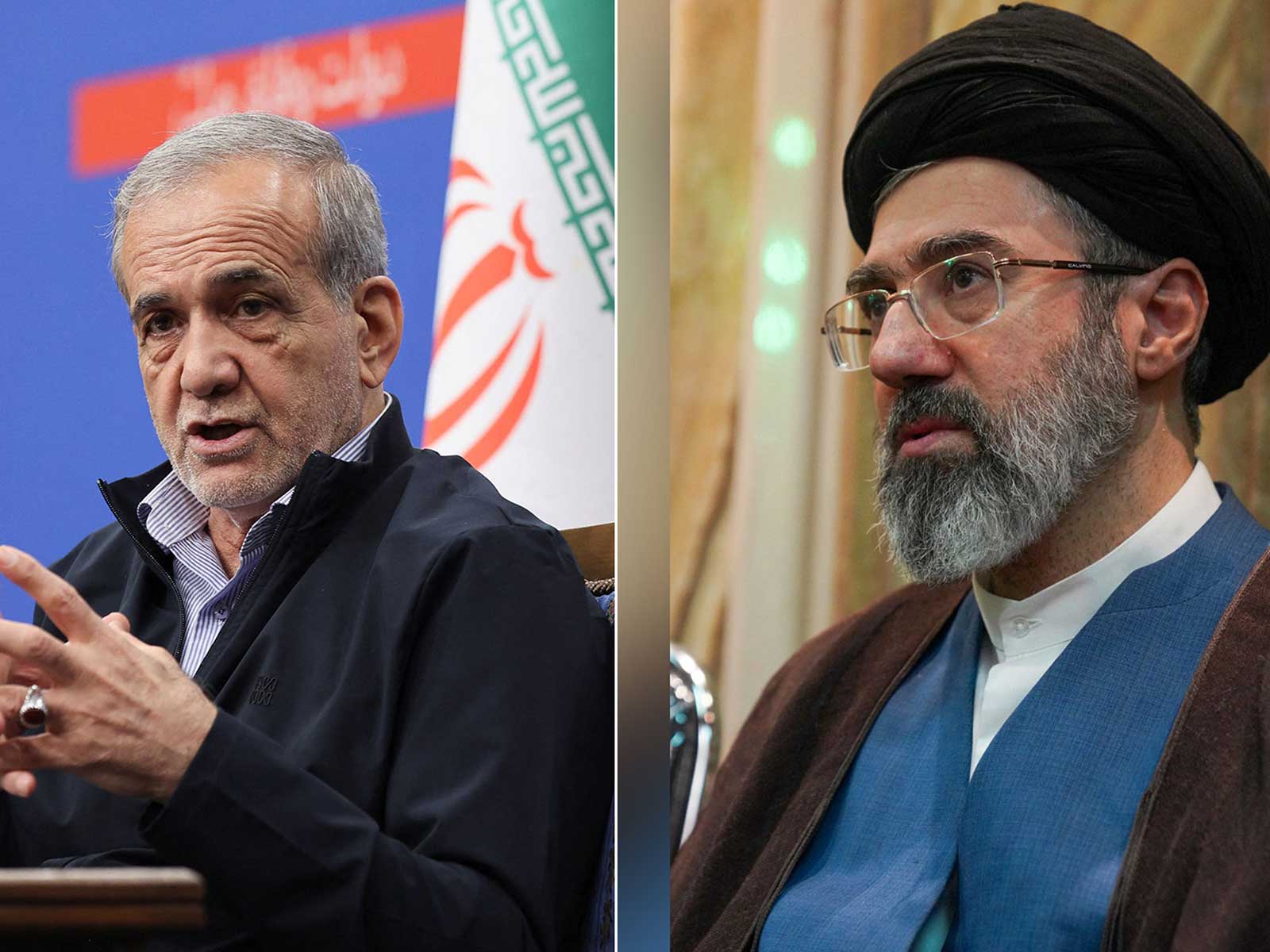 Iran President Masoud Pezeshkian (left) and Supreme Leader Mojtaba Khamenei (right) (File Photos/Reuters)