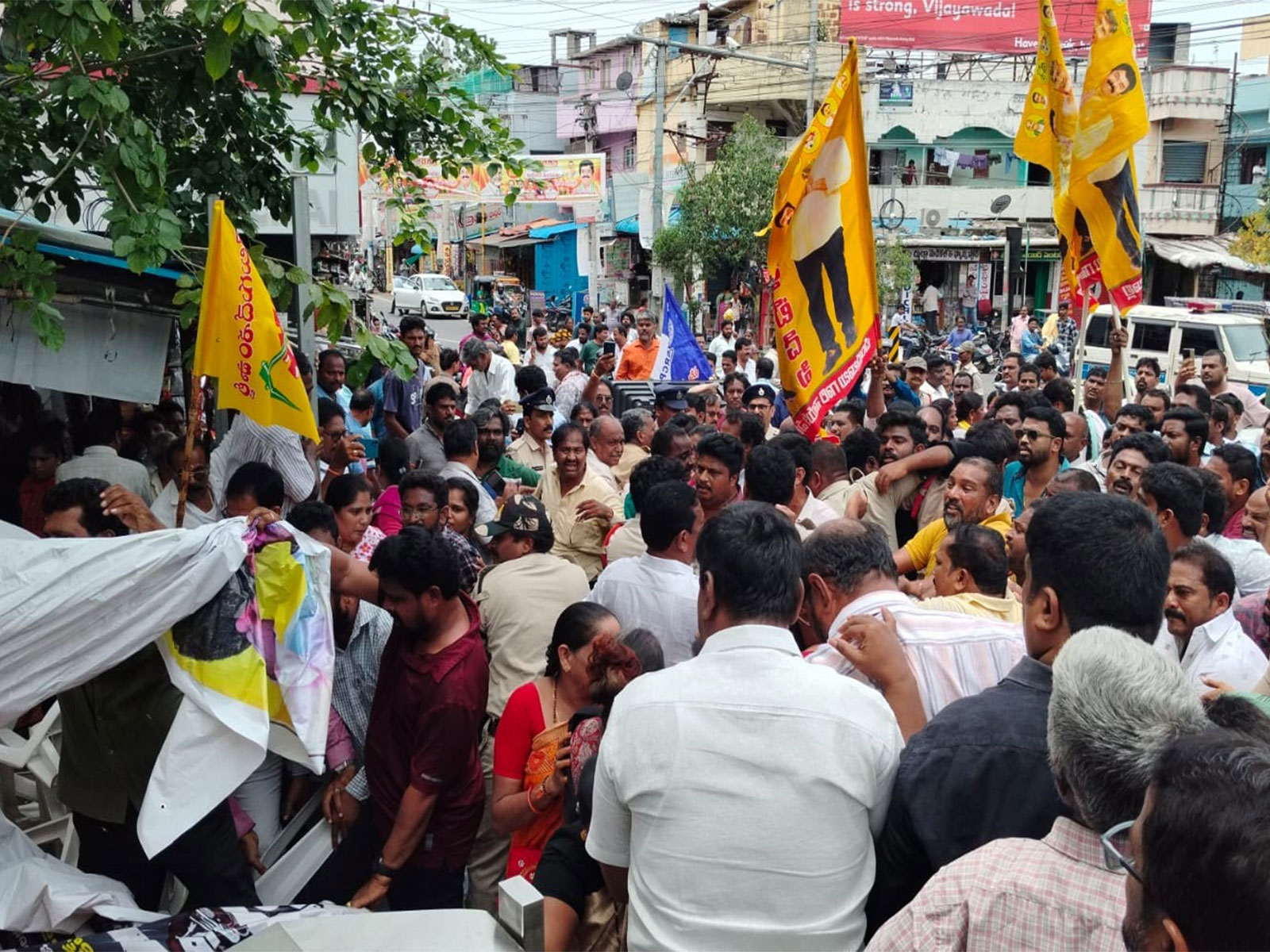 Police and protesters during a YSRCP relay hunger strike over the alleged DSC-2025 recruitment scam (Photo/ANI) Police and protesters during a YSRCP relay hunger strike over the alleged DSC-2025 recruitment scam (Photo/ANI)